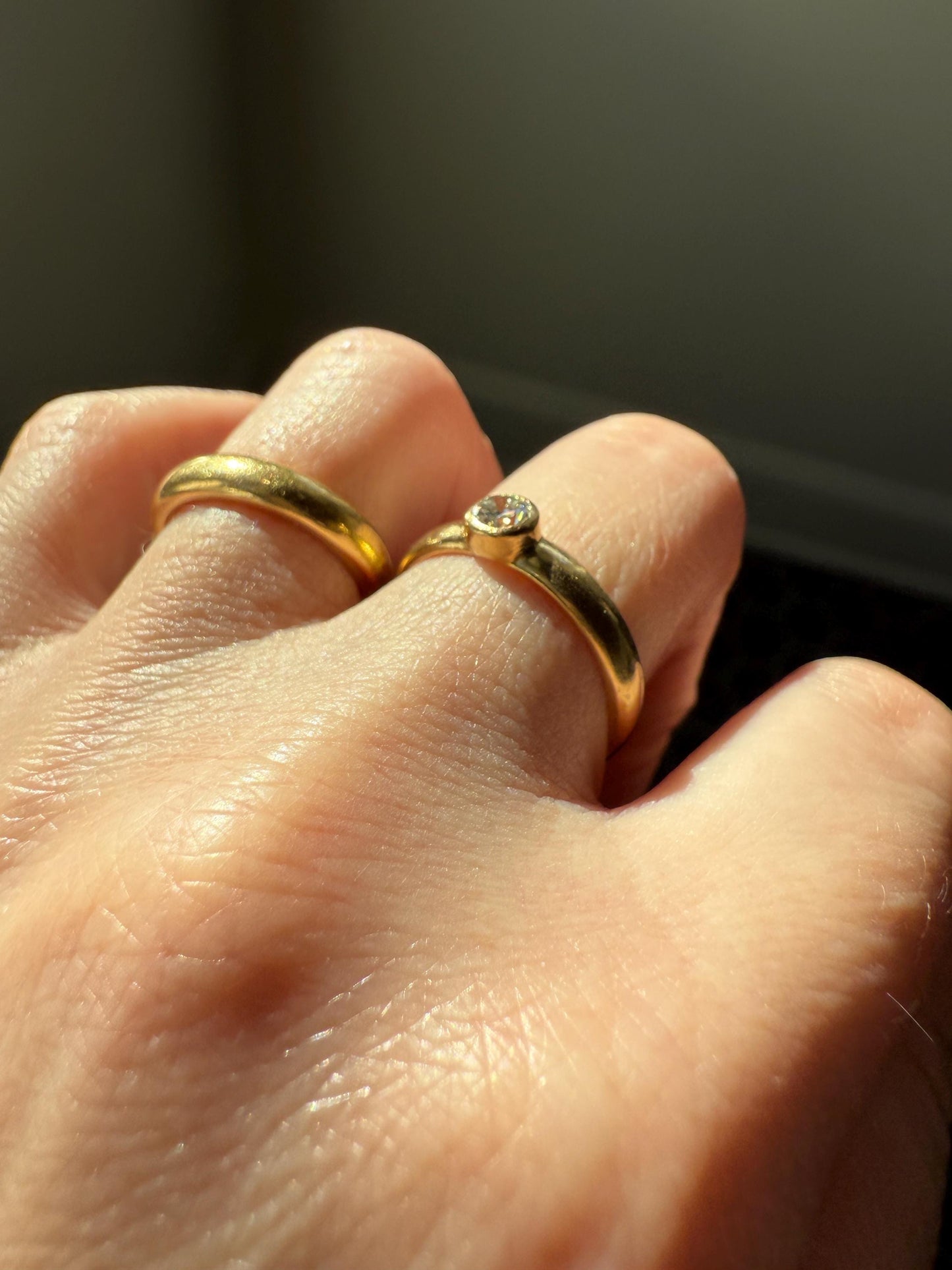 Vintage DIAMOND Bezel Set Ring Stacker Band 18k Gold Sold French Geometric Engagement Gift Unisex