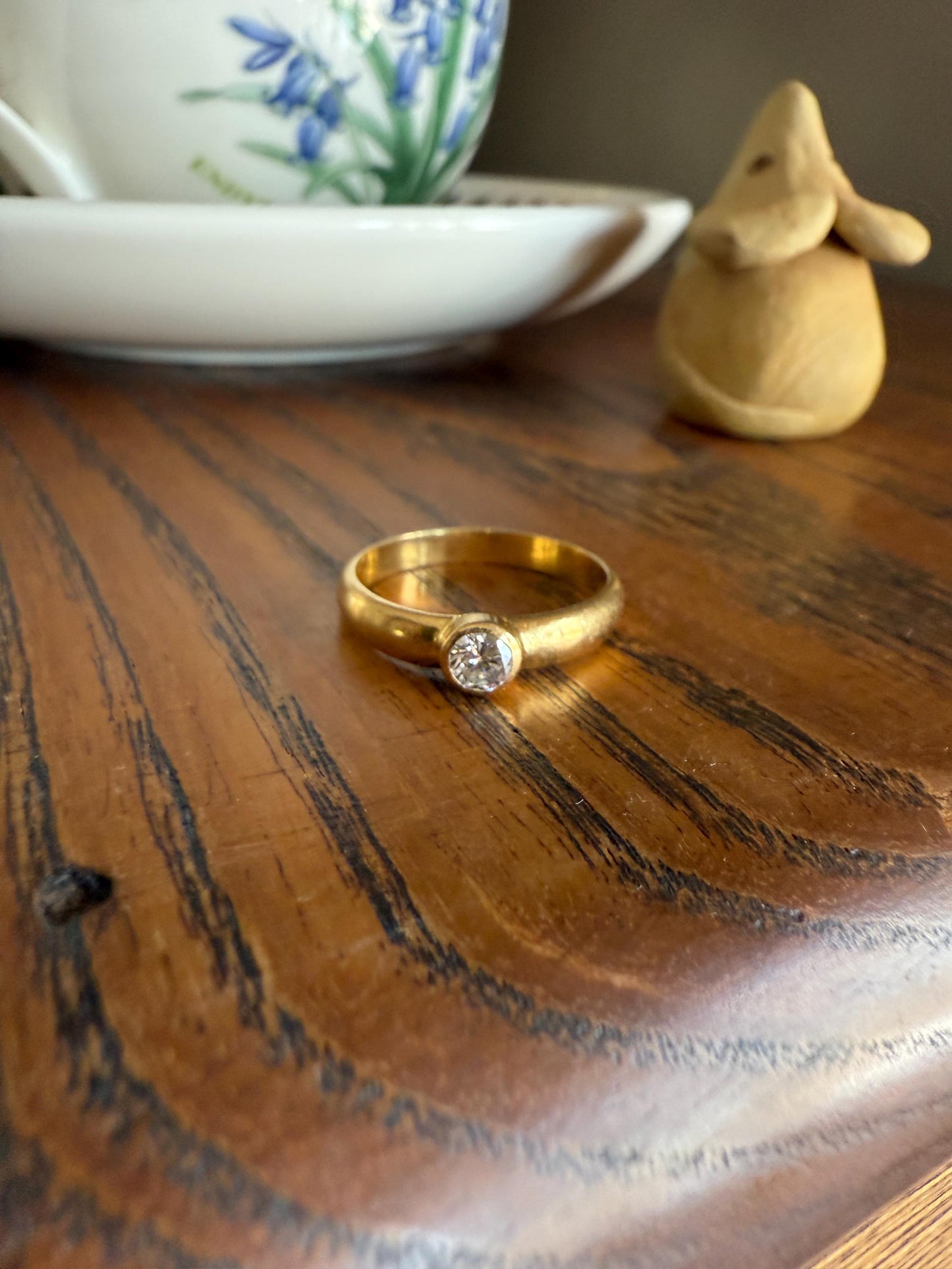 Vintage DIAMOND Bezel Set Ring Stacker Band 18k Gold Sold French Geometric Engagement Gift Unisex