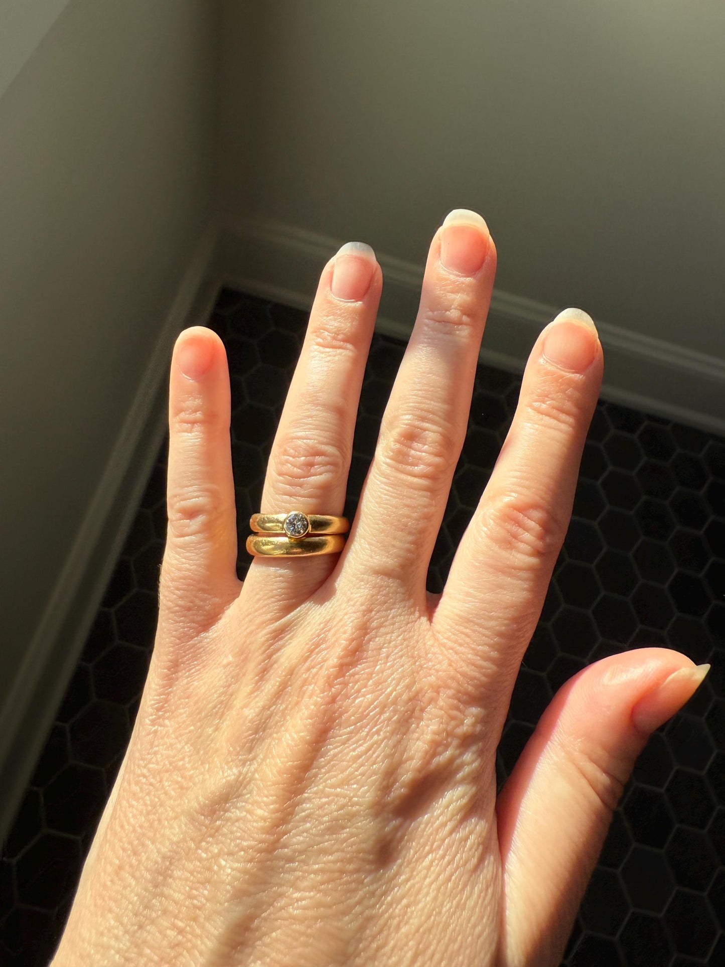 Vintage DIAMOND Bezel Set Ring Stacker Band 18k Gold Sold French Geometric Engagement Gift Unisex