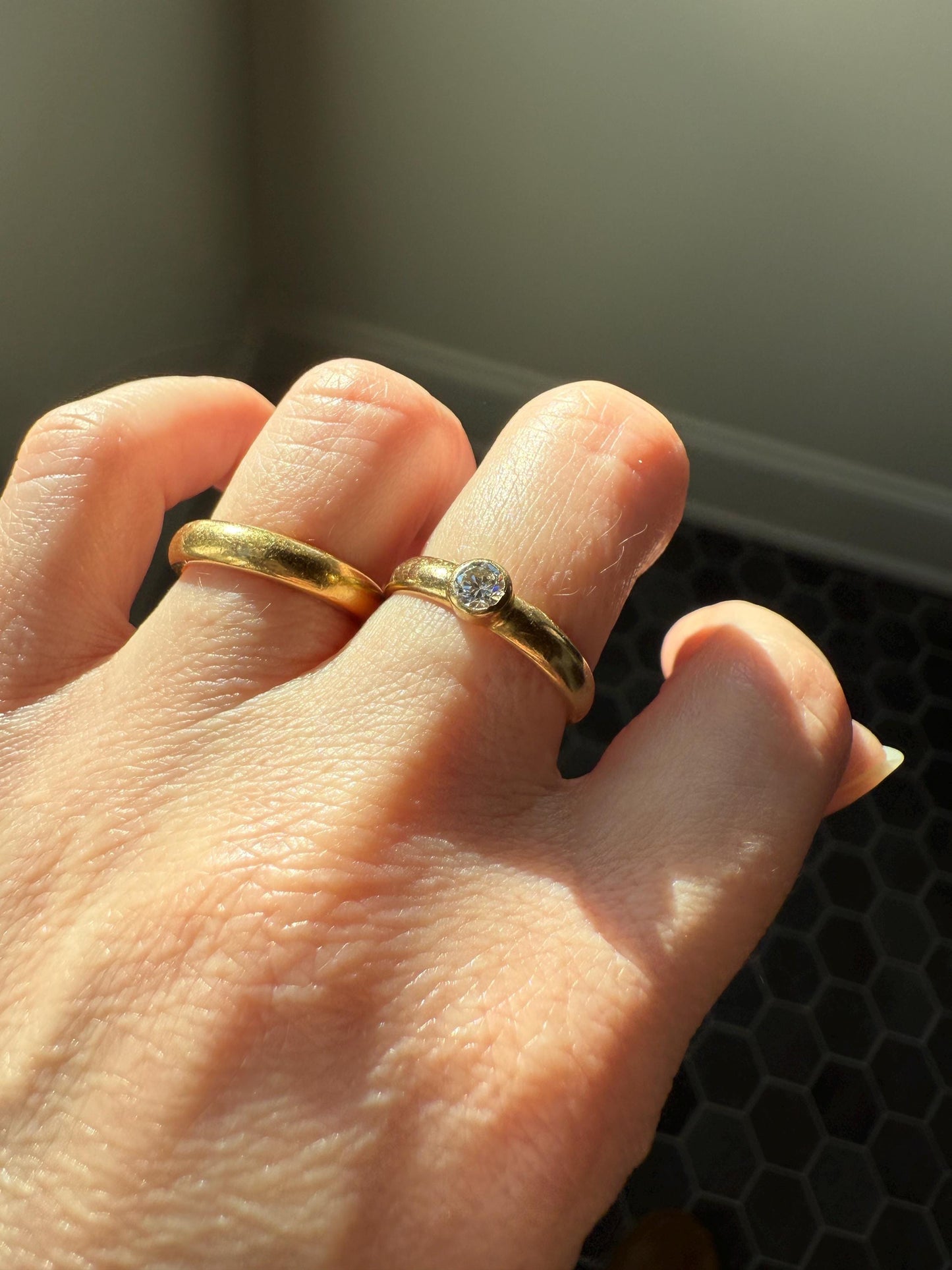 Vintage DIAMOND Bezel Set Ring Stacker Band 18k Gold Sold French Geometric Engagement Gift Unisex