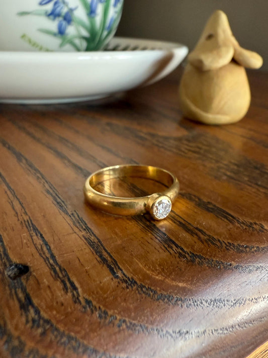 Vintage DIAMOND Bezel Set Ring Stacker Band 18k Gold Sold French Geometric Engagement Gift Unisex