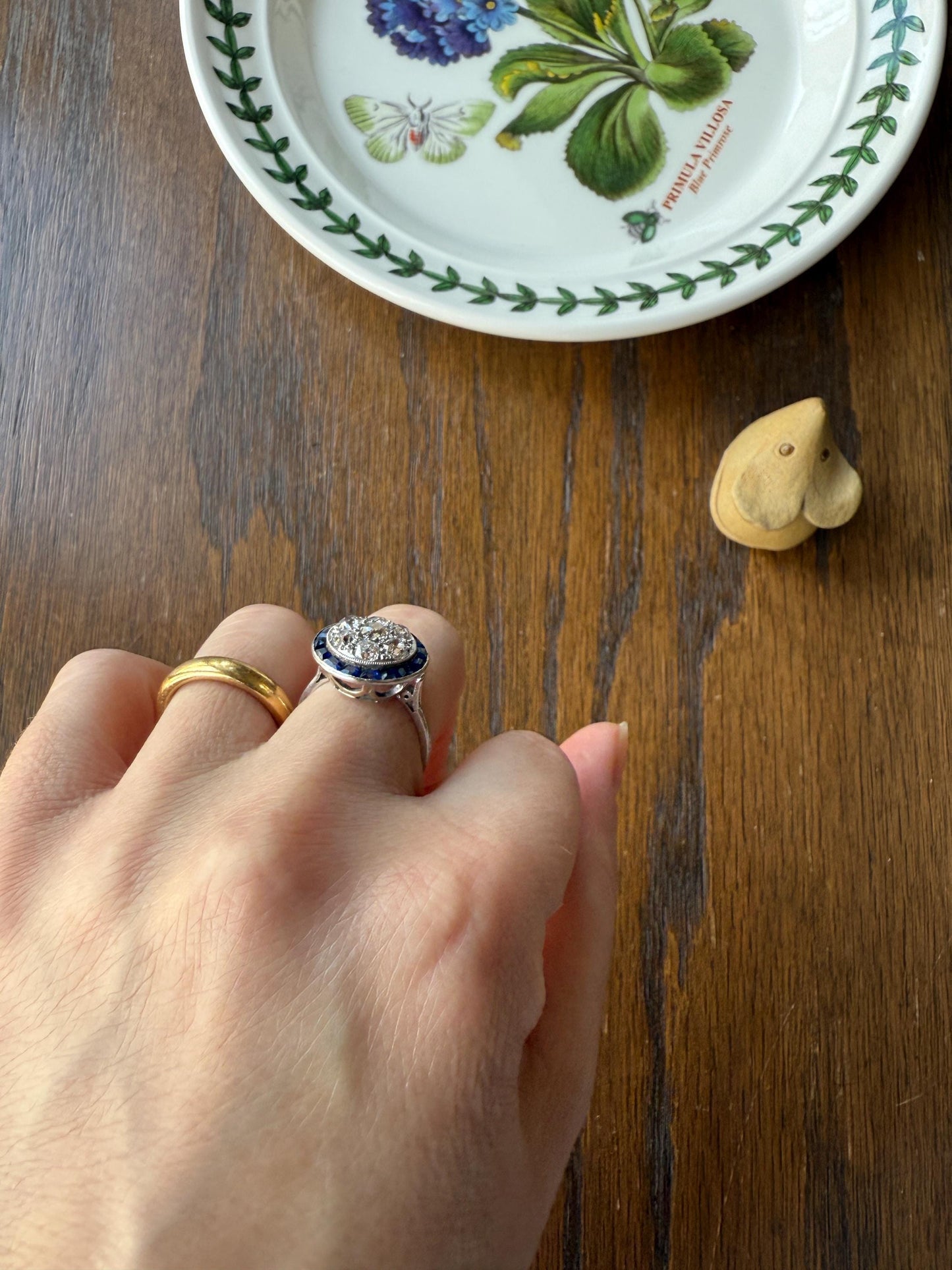 Antique One CARAT Old Mine Cut DiAMOND Cluster Sapphire HALO Ring Carre Square Cut Tall Domed Bauble Stacker French Platinum 18k White Gold