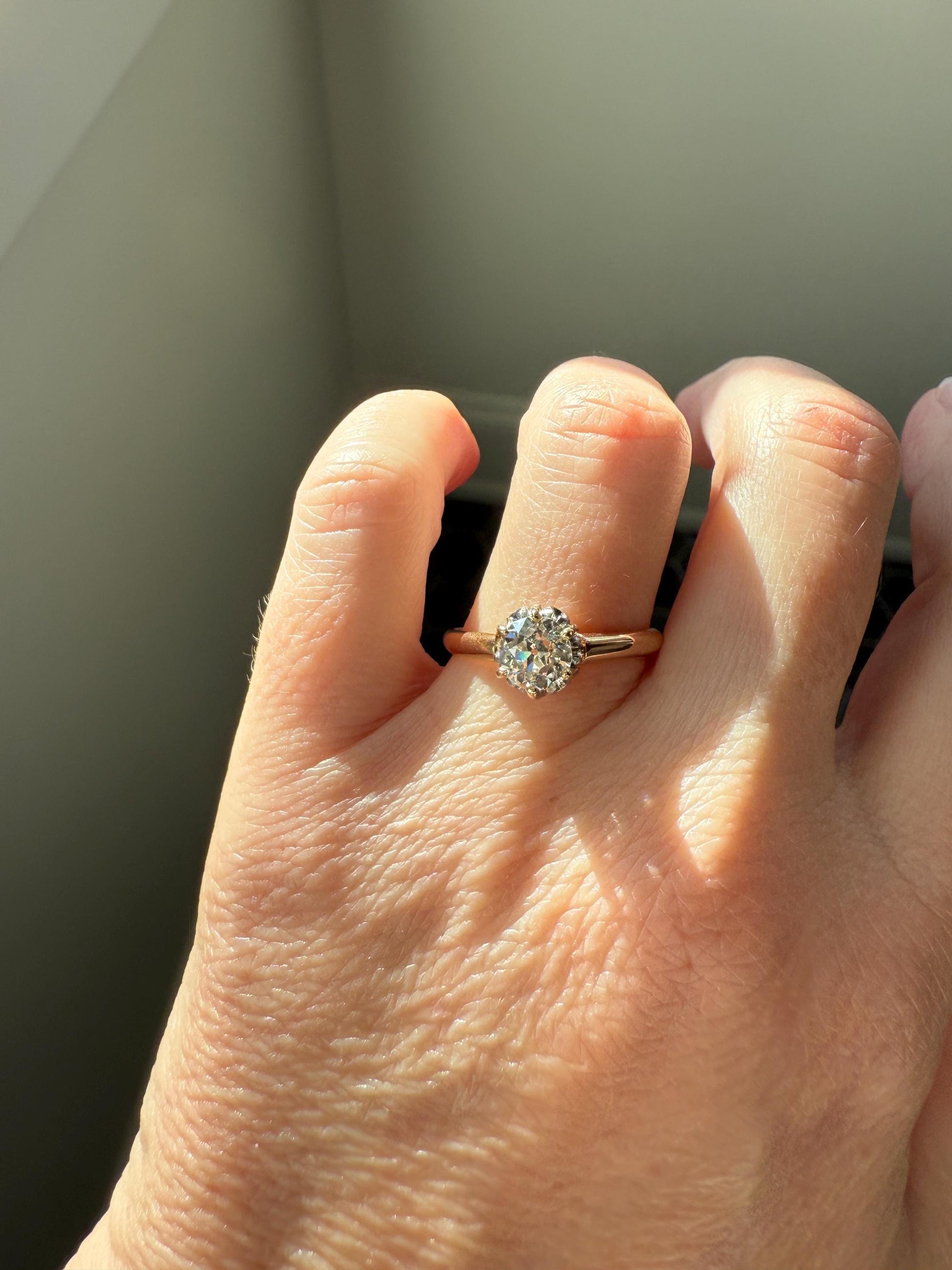 Ornate Classic Victorian Antique One Carat Old Mine Cut DiAMOND Solitaire Ring French 18k Rosy GOLD Engagement All Original Setting & Stone