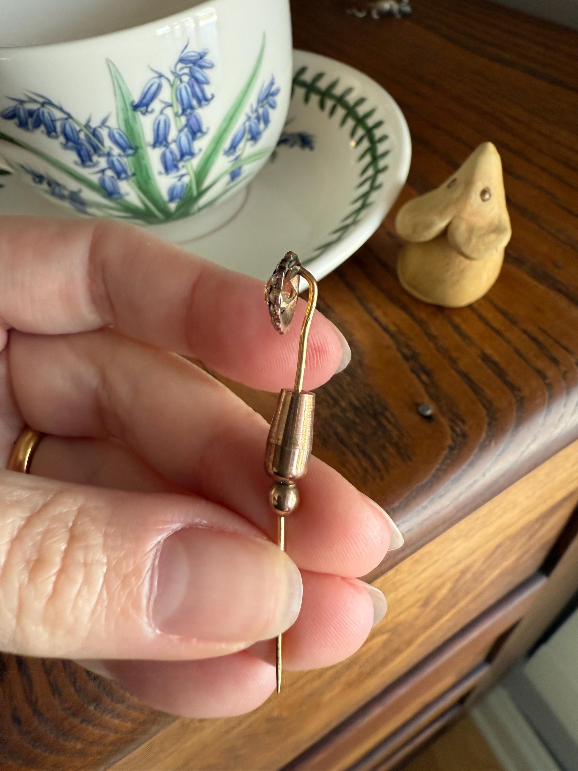 IMPERIAL TOPAZ Old Cut Peach Pearl Halo Antique Stick Pin - Daisy Cluster Bead Rivet Pendant Ring Charm Conversion? 18k 14k Gold