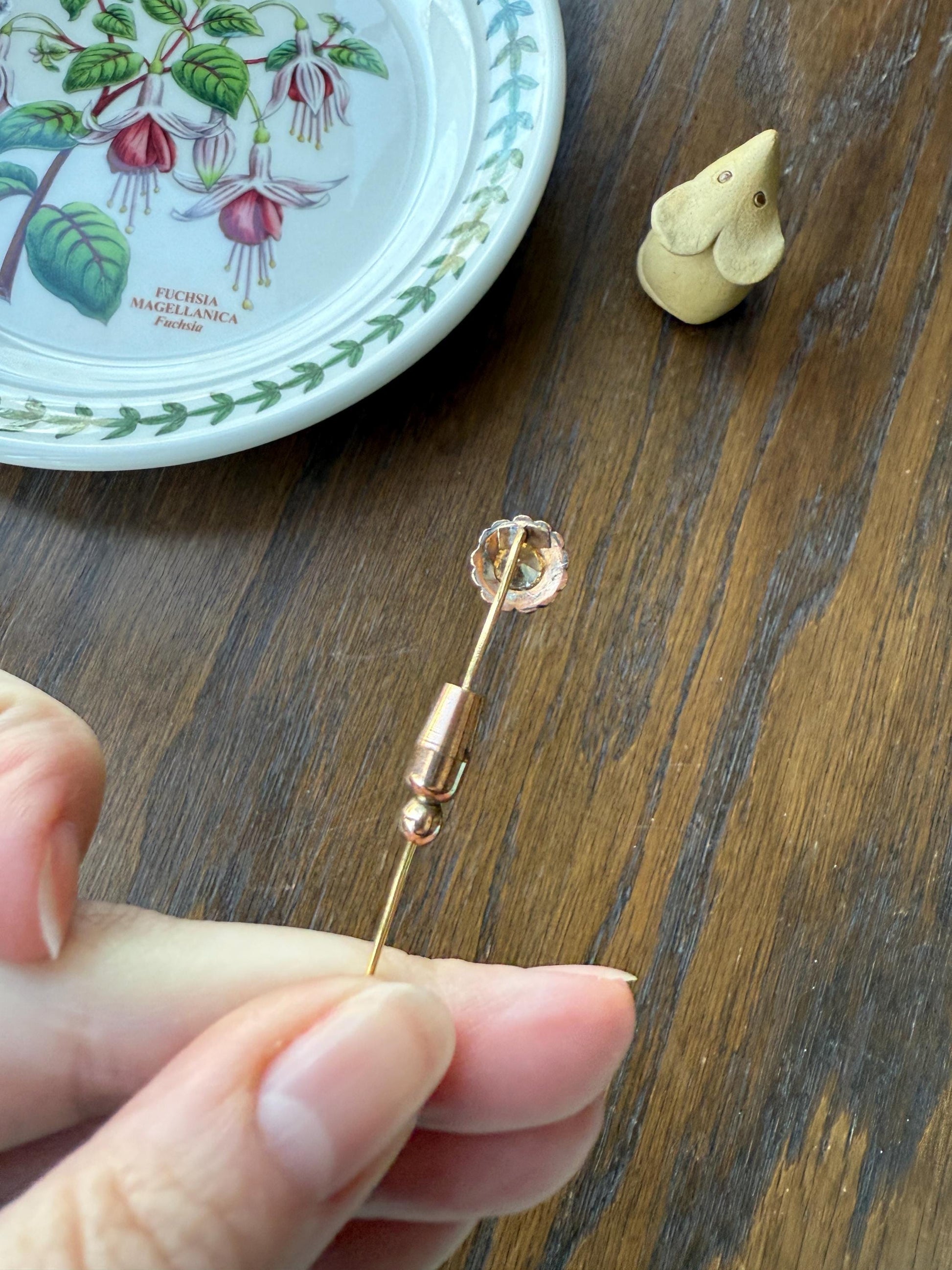 IMPERIAL TOPAZ Old Cut Peach Pearl Halo Antique Stick Pin - Daisy Cluster Bead Rivet Pendant Ring Charm Conversion? 18k 14k Gold