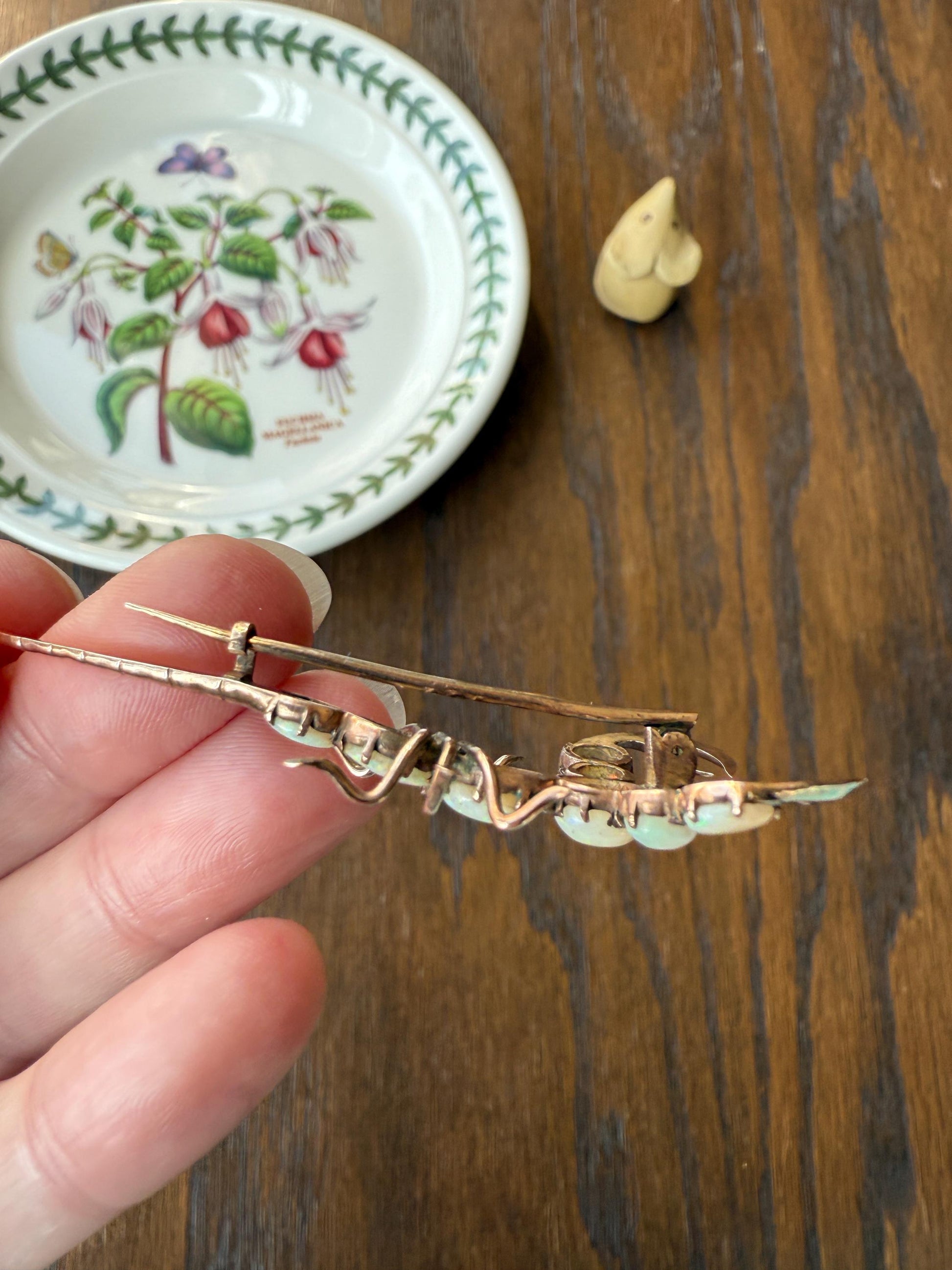 SCORPION Figural Vintage Brooch Extender Connector Pendant Blue Opal Ruby Eyes 10k Gold Large Pin