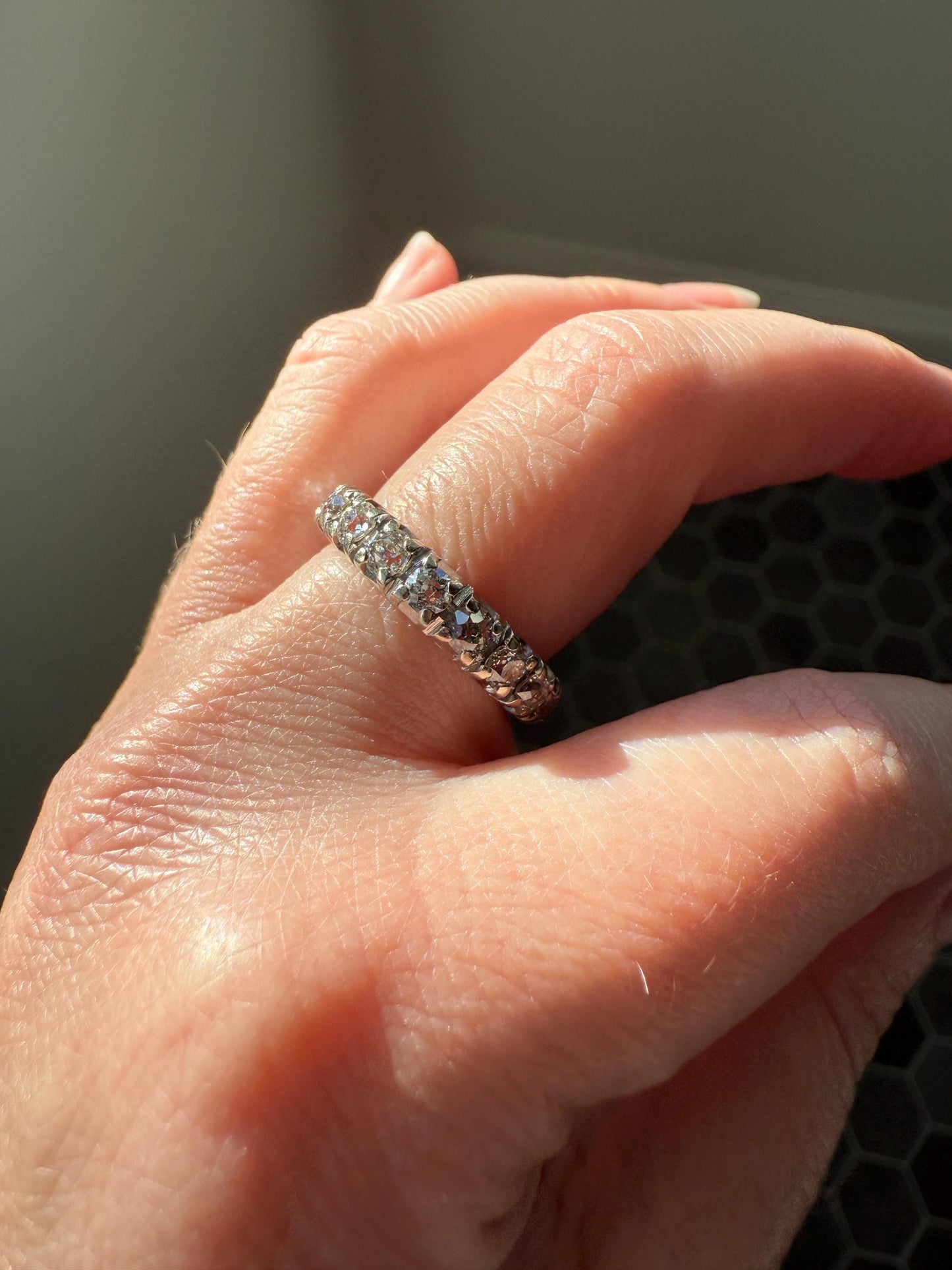 FRENCH Antique Art Deco 2.7 Carats 18 Old Mine Cut DiAMOND Full ETERNITY Band Ring 18k White GOLD Wedding Anniversary Beveled OmC