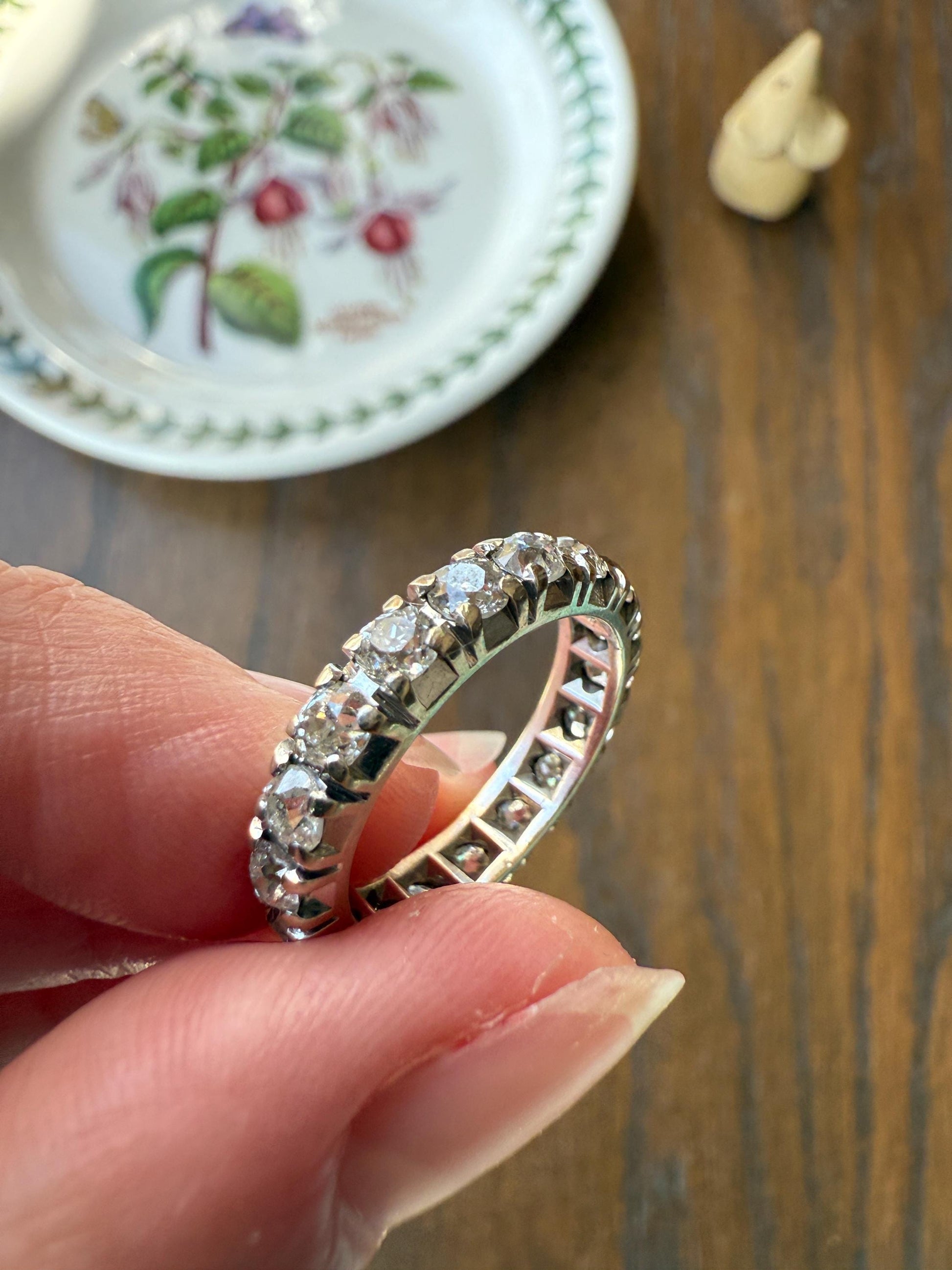 FRENCH Antique Art Deco 2.7 Carats 18 Old Mine Cut DiAMOND Full ETERNITY Band Ring 18k White GOLD Wedding Anniversary Beveled OmC