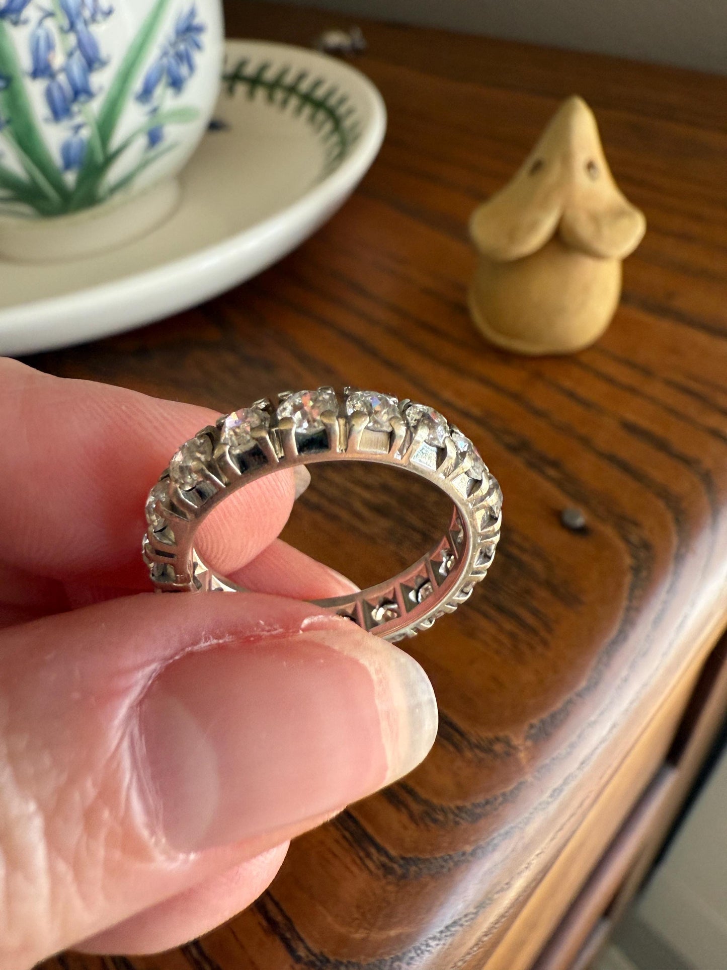 FRENCH Antique Art Deco 2.7 Carats 18 Old Mine Cut DiAMOND Full ETERNITY Band Ring 18k White GOLD Wedding Anniversary Beveled OmC