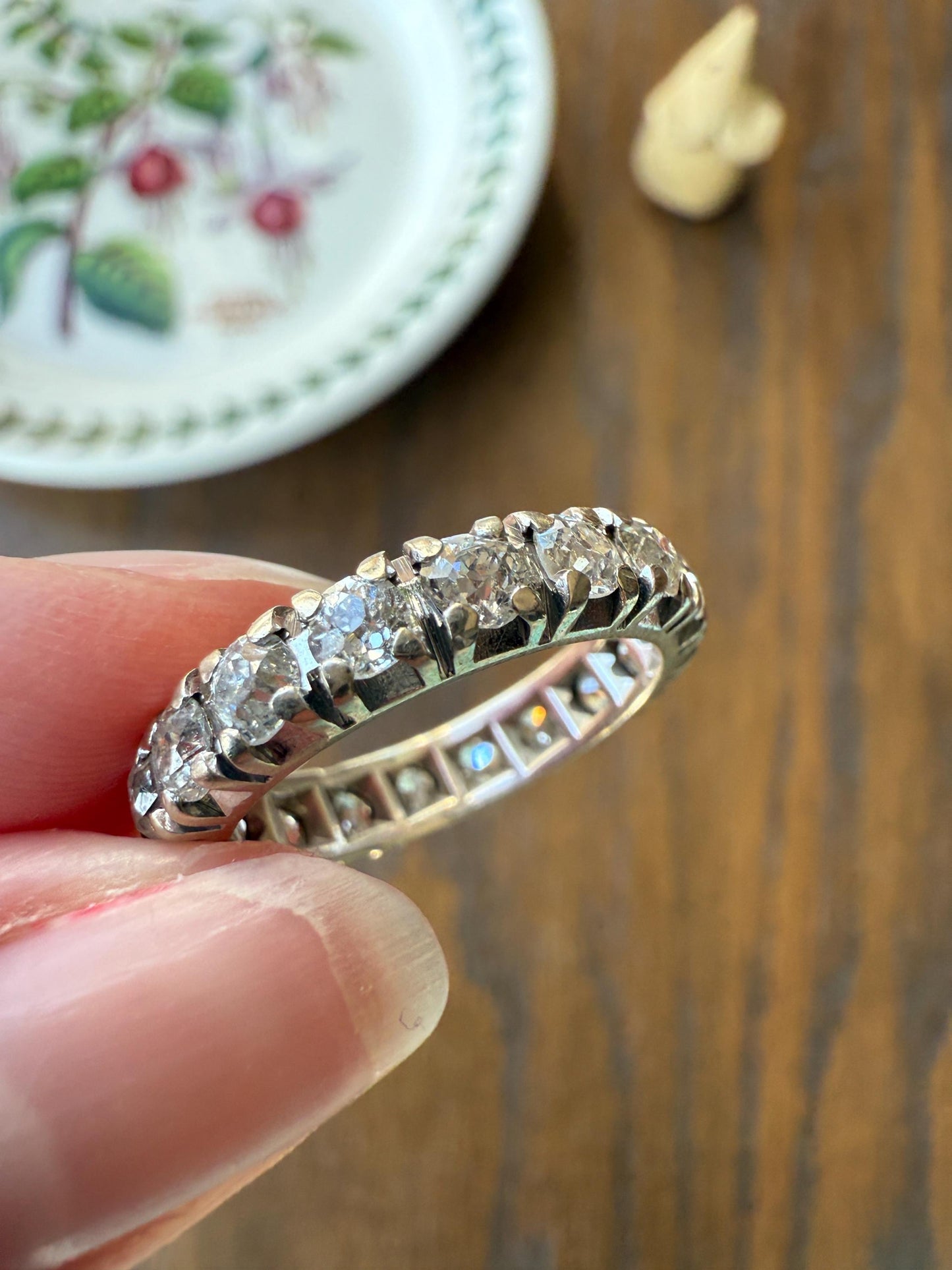 FRENCH Antique Art Deco 2.7 Carats 18 Old Mine Cut DiAMOND Full ETERNITY Band Ring 18k White GOLD Wedding Anniversary Beveled OmC