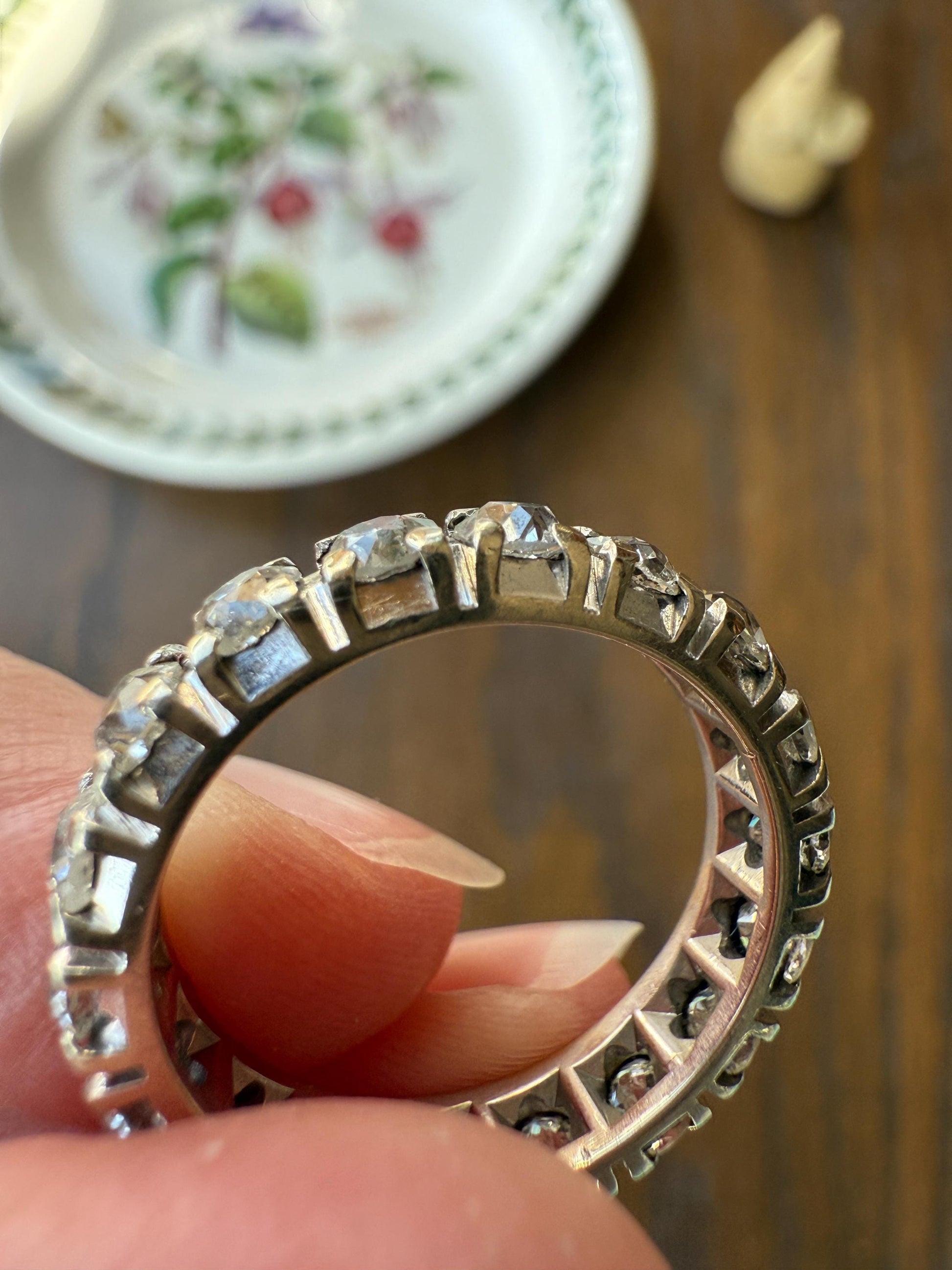 FRENCH Antique Art Deco 2.7 Carats 18 Old Mine Cut DiAMOND Full ETERNITY Band Ring 18k White GOLD Wedding Anniversary Beveled OmC