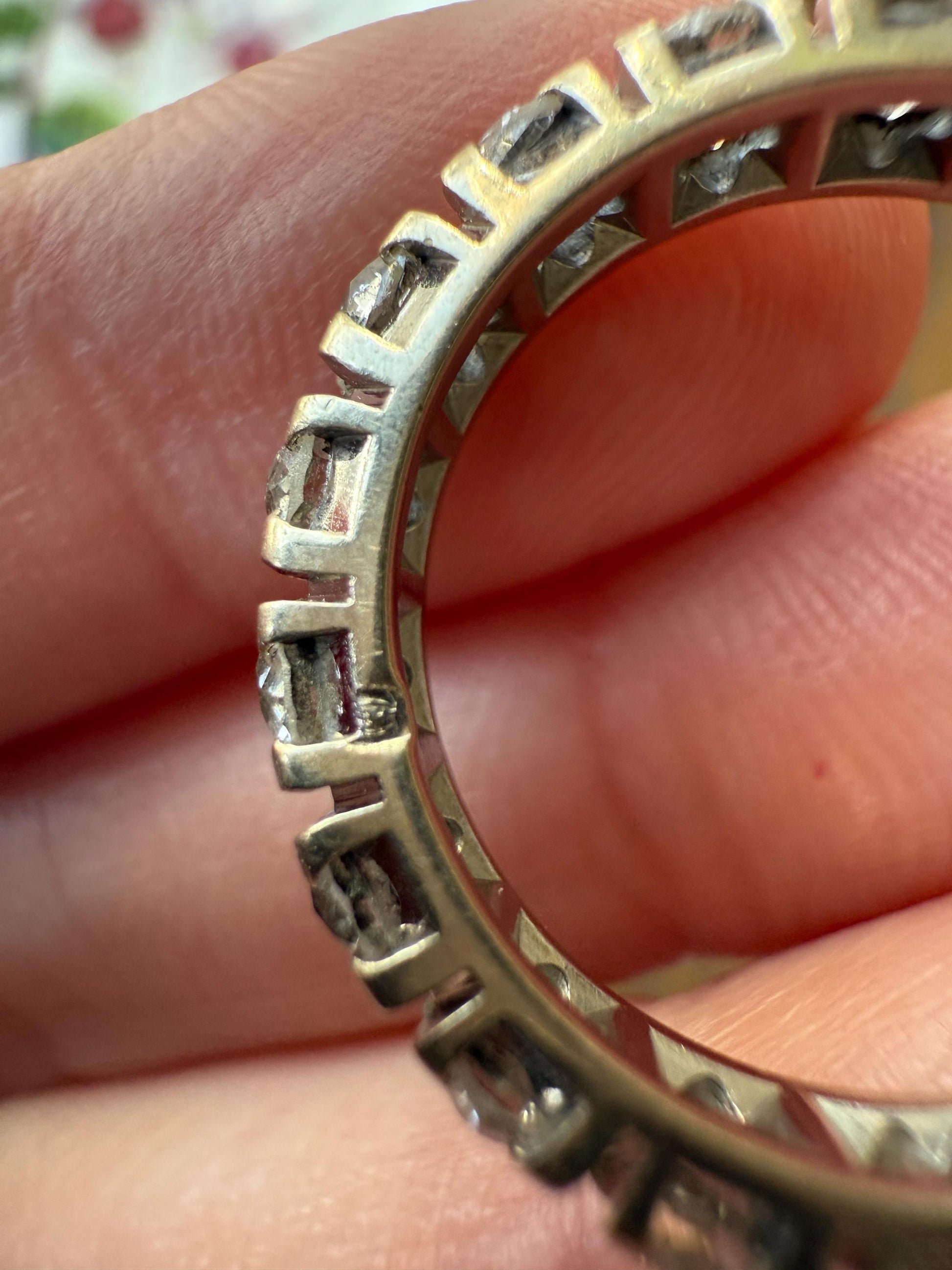 FRENCH Antique Art Deco 2.7 Carats 18 Old Mine Cut DiAMOND Full ETERNITY Band Ring 18k White GOLD Wedding Anniversary Beveled OmC