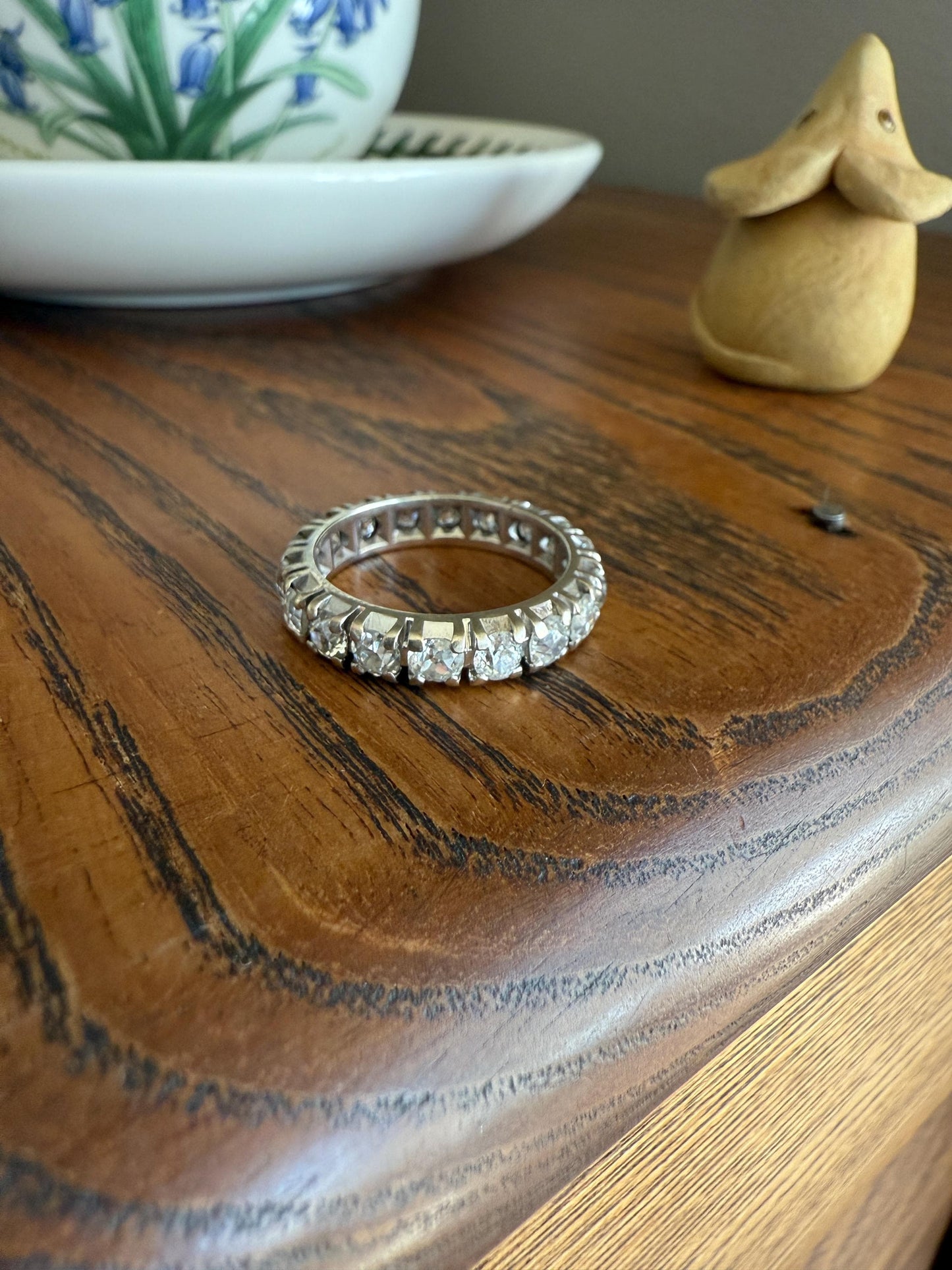 FRENCH Antique Art Deco 2.7 Carats 18 Old Mine Cut DiAMOND Full ETERNITY Band Ring 18k White GOLD Wedding Anniversary Beveled OmC