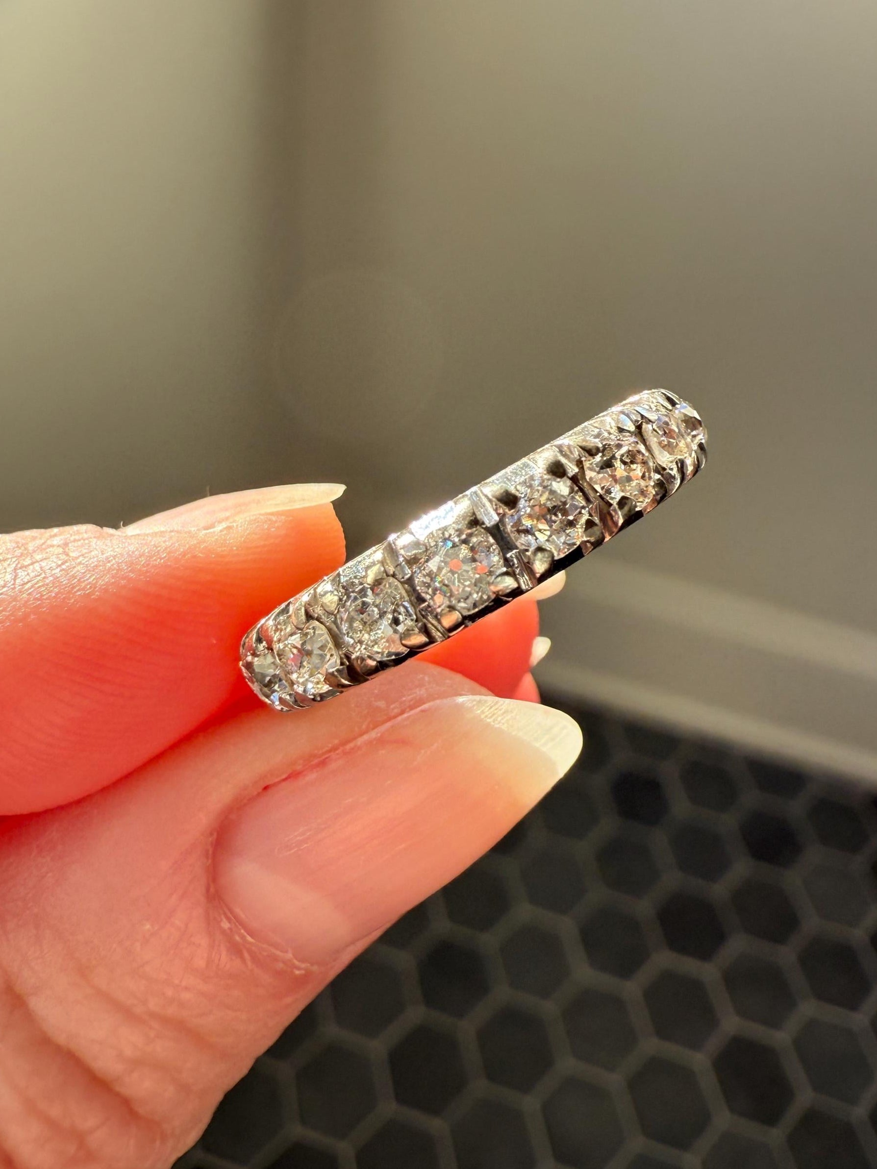 FRENCH Antique Art Deco 2.7 Carats 18 Old Mine Cut DiAMOND Full ETERNITY Band Ring 18k White GOLD Wedding Anniversary Beveled OmC