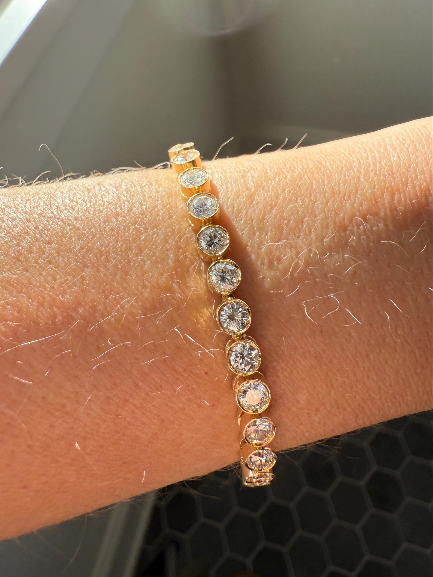 Vintage Seven CARAT Natural DIAMOND Tennis Bracelet French Bezel Set Line Eternity 18k Yellow Gold Solid 40 Stones