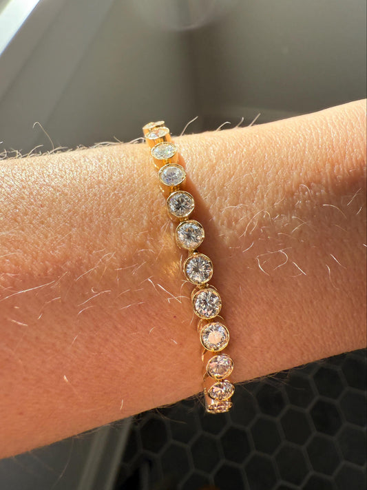 Vintage Seven CARAT Natural DIAMOND Tennis Bracelet French Bezel Set Line Eternity 18k Yellow Gold Solid 40 Stones