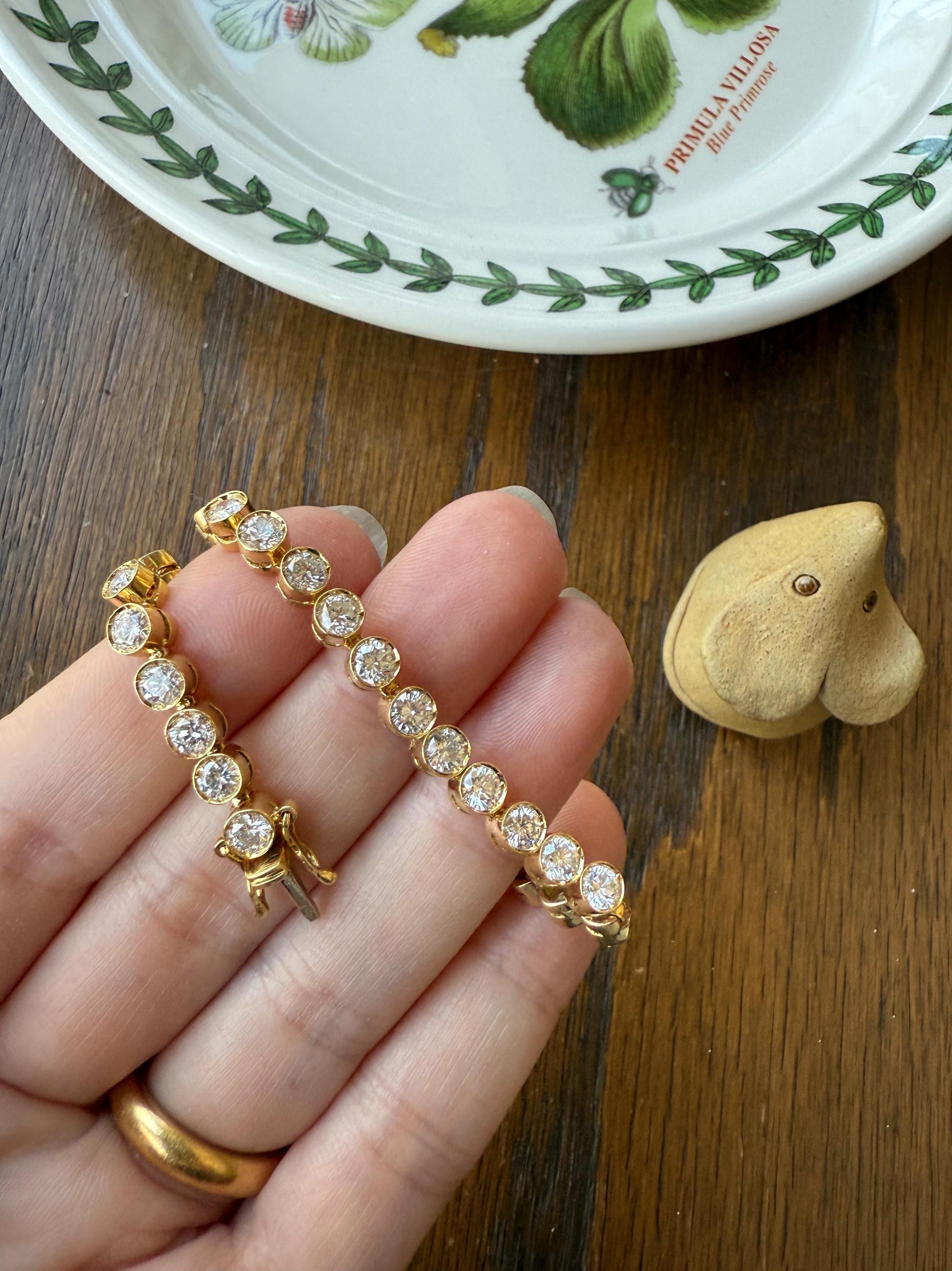 Vintage Seven CARAT Natural DIAMOND Tennis Bracelet French Bezel Set Line Eternity 18k Yellow Gold Solid 40 Stones