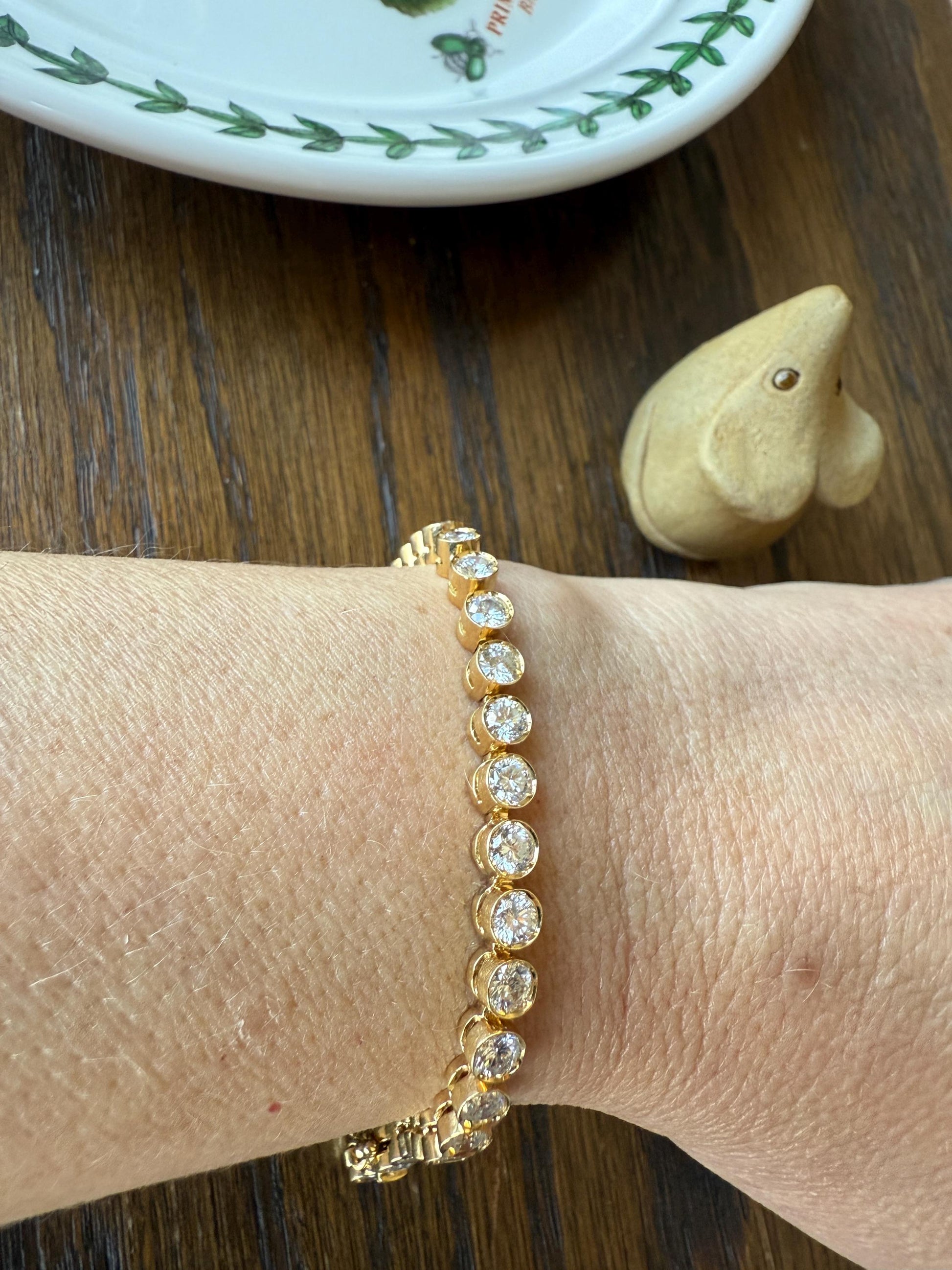 Vintage Seven CARAT Natural DIAMOND Tennis Bracelet French Bezel Set Line Eternity 18k Yellow Gold Solid 40 Stones