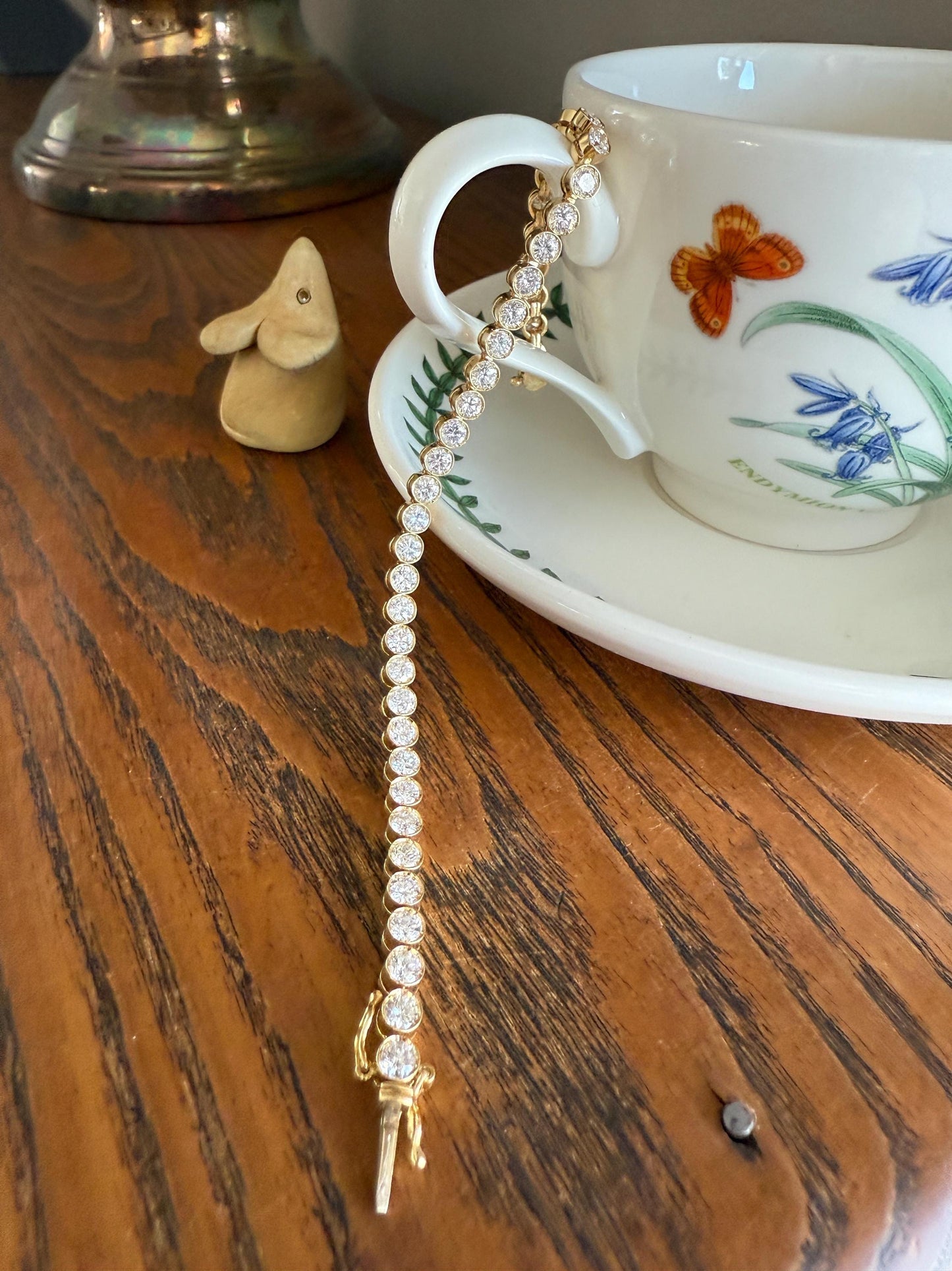 Vintage Seven CARAT Natural DIAMOND Tennis Bracelet French Bezel Set Line Eternity 18k Yellow Gold Solid 40 Stones