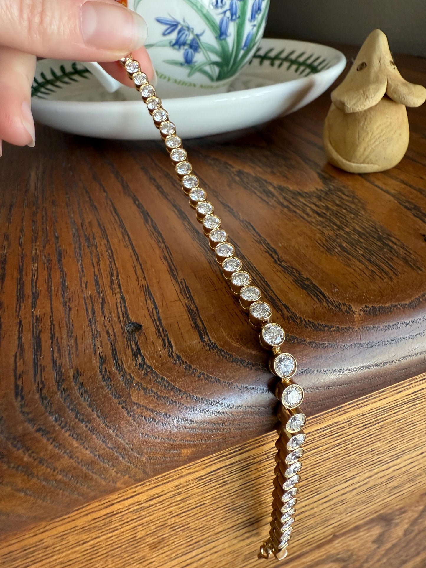 Vintage Seven CARAT Natural DIAMOND Tennis Bracelet French Bezel Set Line Eternity 18k Yellow Gold Solid 40 Stones