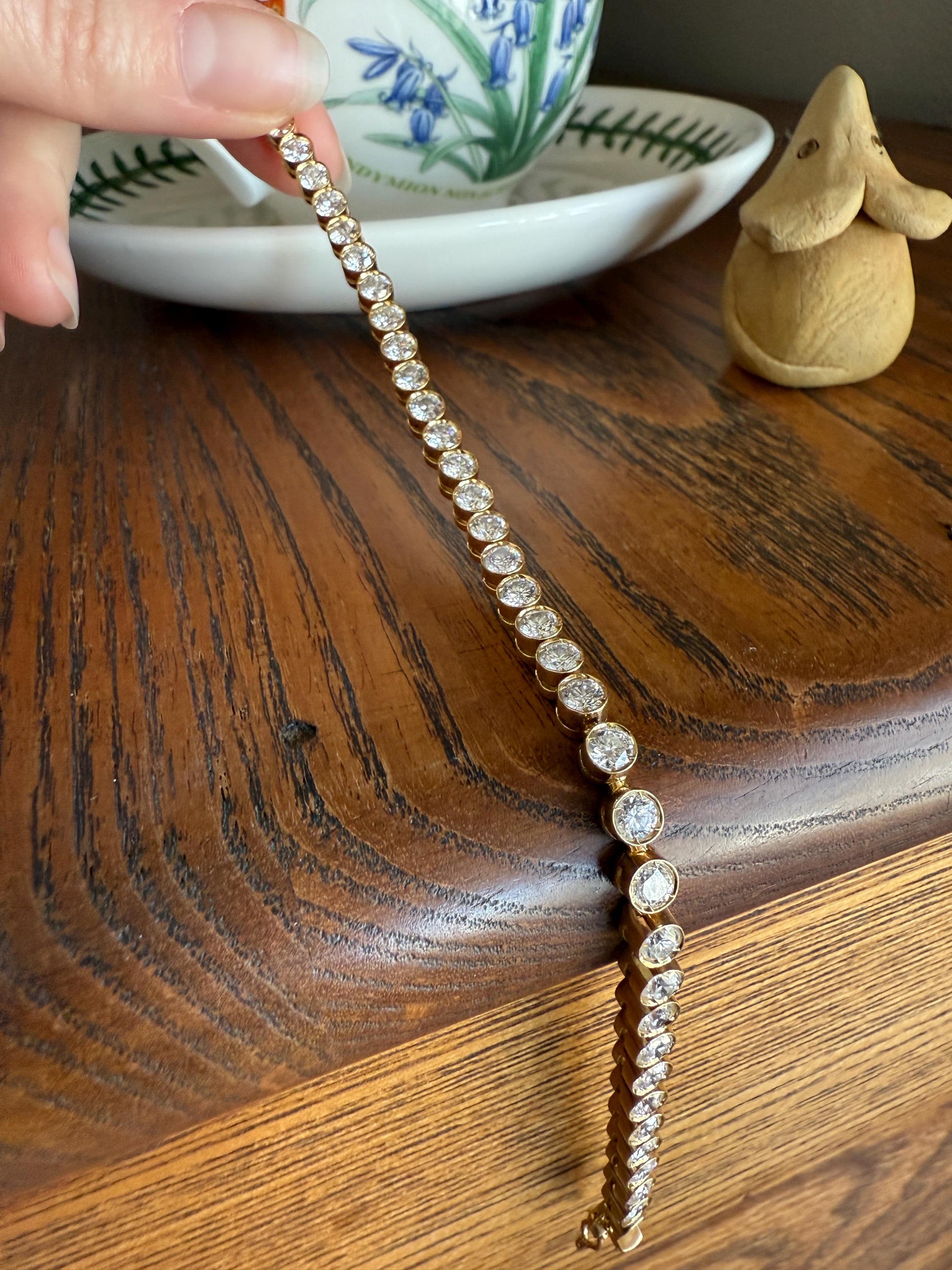 Vintage Seven CARAT Natural DIAMOND Tennis Bracelet French Bezel Set Line Eternity 18k Yellow Gold Solid 40 Stones