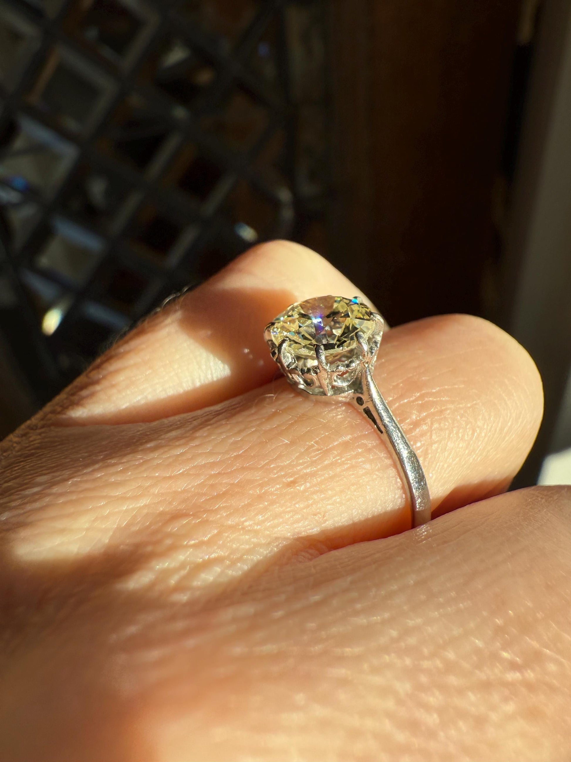 Antique Eye Clean Two Carat Warm Natural Old European Cut DiAMOND Solitaire Ring Platinum Engagement All Original Edwardian Setting 2Ctw