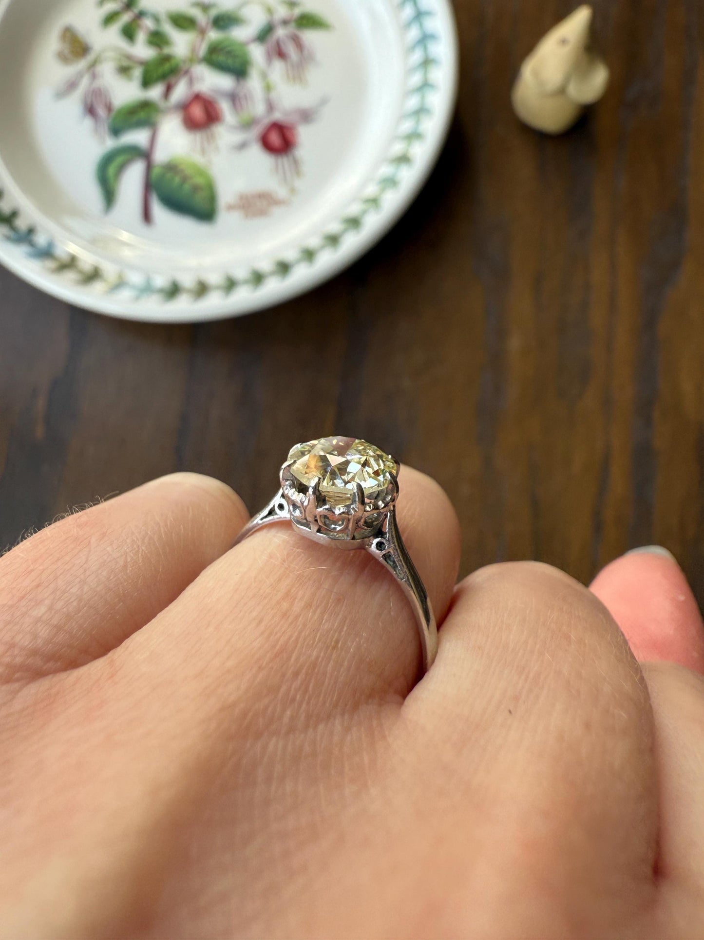 Antique Eye Clean Two Carat Warm Natural Old European Cut DiAMOND Solitaire Ring Platinum Engagement All Original Edwardian Setting 2Ctw