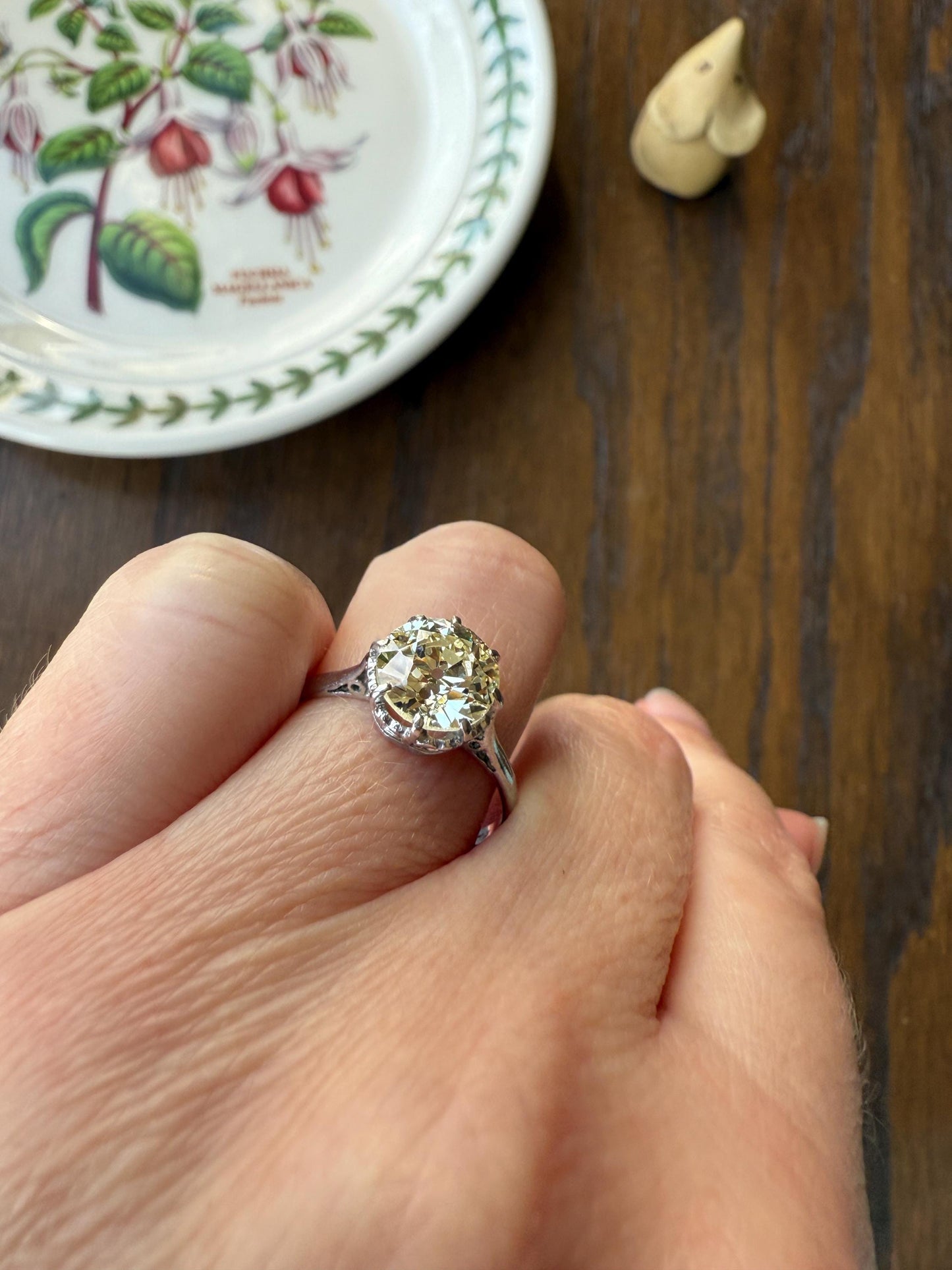 Antique Eye Clean Two Carat Warm Natural Old European Cut DiAMOND Solitaire Ring Platinum Engagement All Original Edwardian Setting 2Ctw