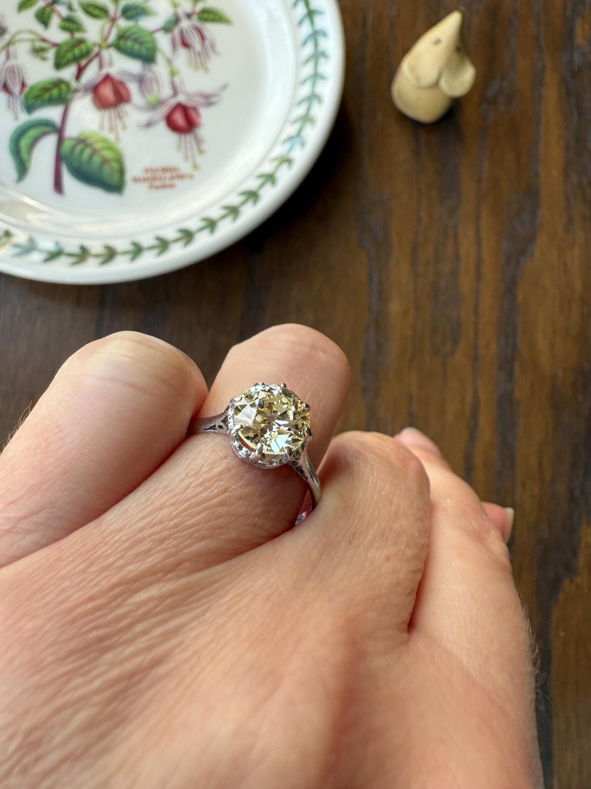 Antique Eye Clean Two Carat Warm Natural Old European Cut DiAMOND Solitaire Ring Platinum Engagement All Original Edwardian Setting 2Ctw