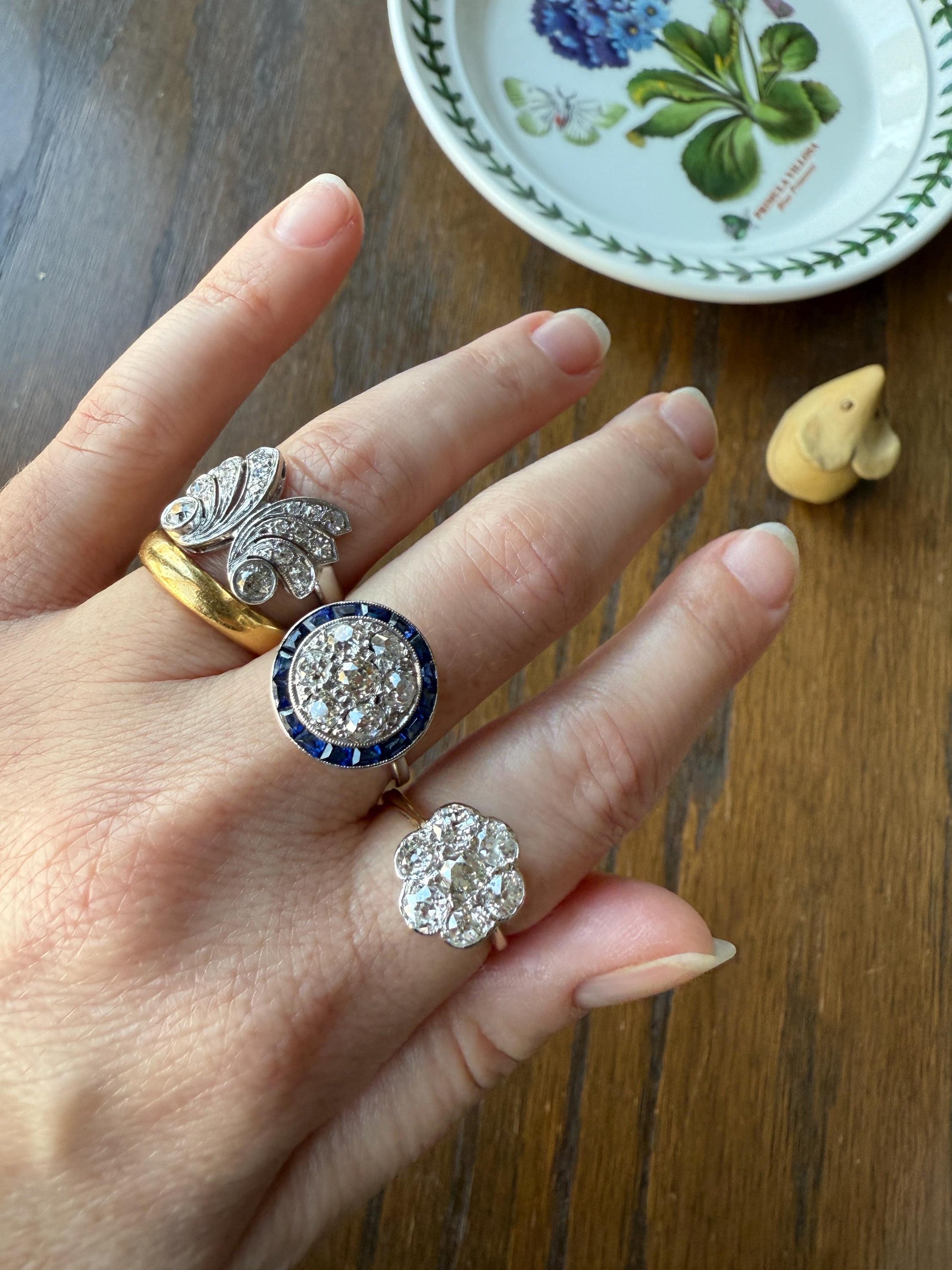 BUTTERFLY Ring Art Deco Old Mine Transitional Cut Diamonds Vintage Ring Flared Swirl Flared Fan 14k White Gold Unique Stacker