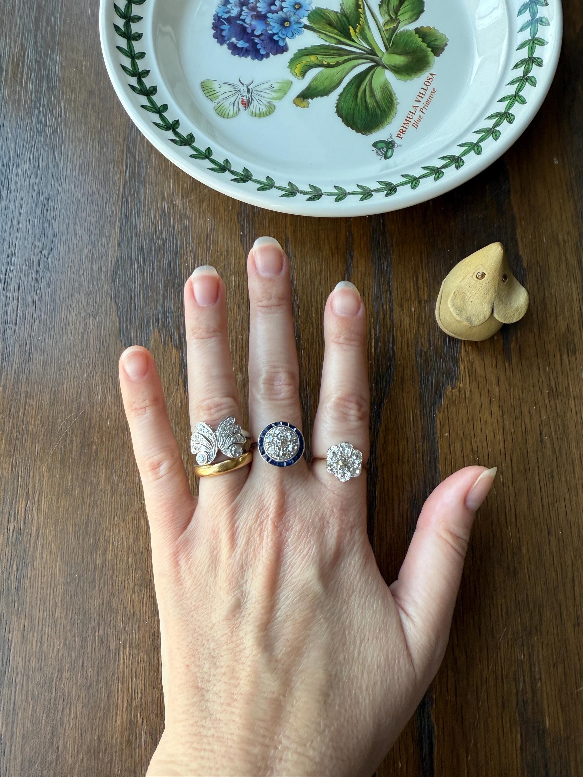 BUTTERFLY Ring Art Deco Old Mine Transitional Cut Diamonds Vintage Ring Flared Swirl Flared Fan 14k White Gold Unique Stacker