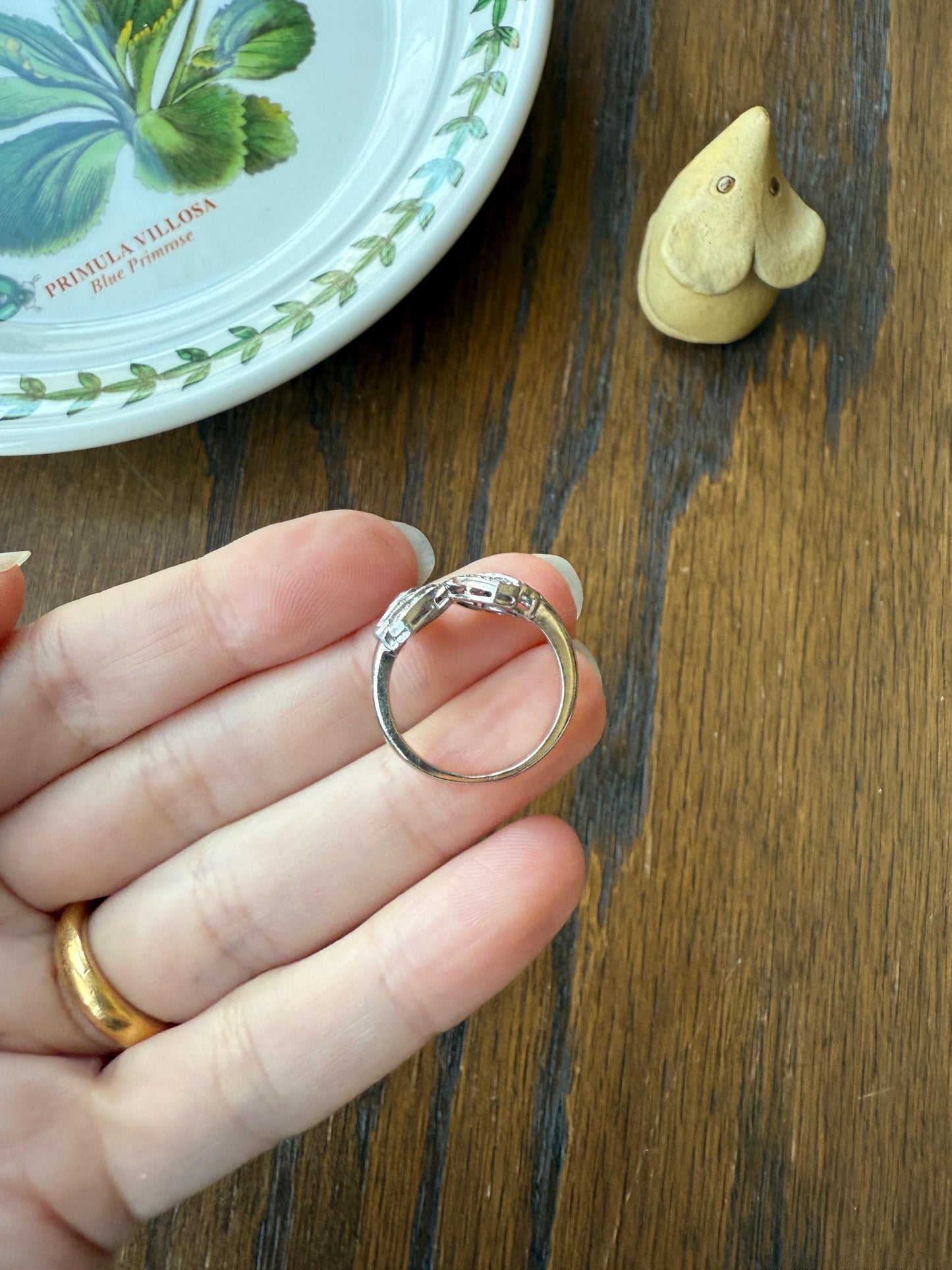 BUTTERFLY Ring Art Deco Old Mine Transitional Cut Diamonds Vintage Ring Flared Swirl Flared Fan 14k White Gold Unique Stacker