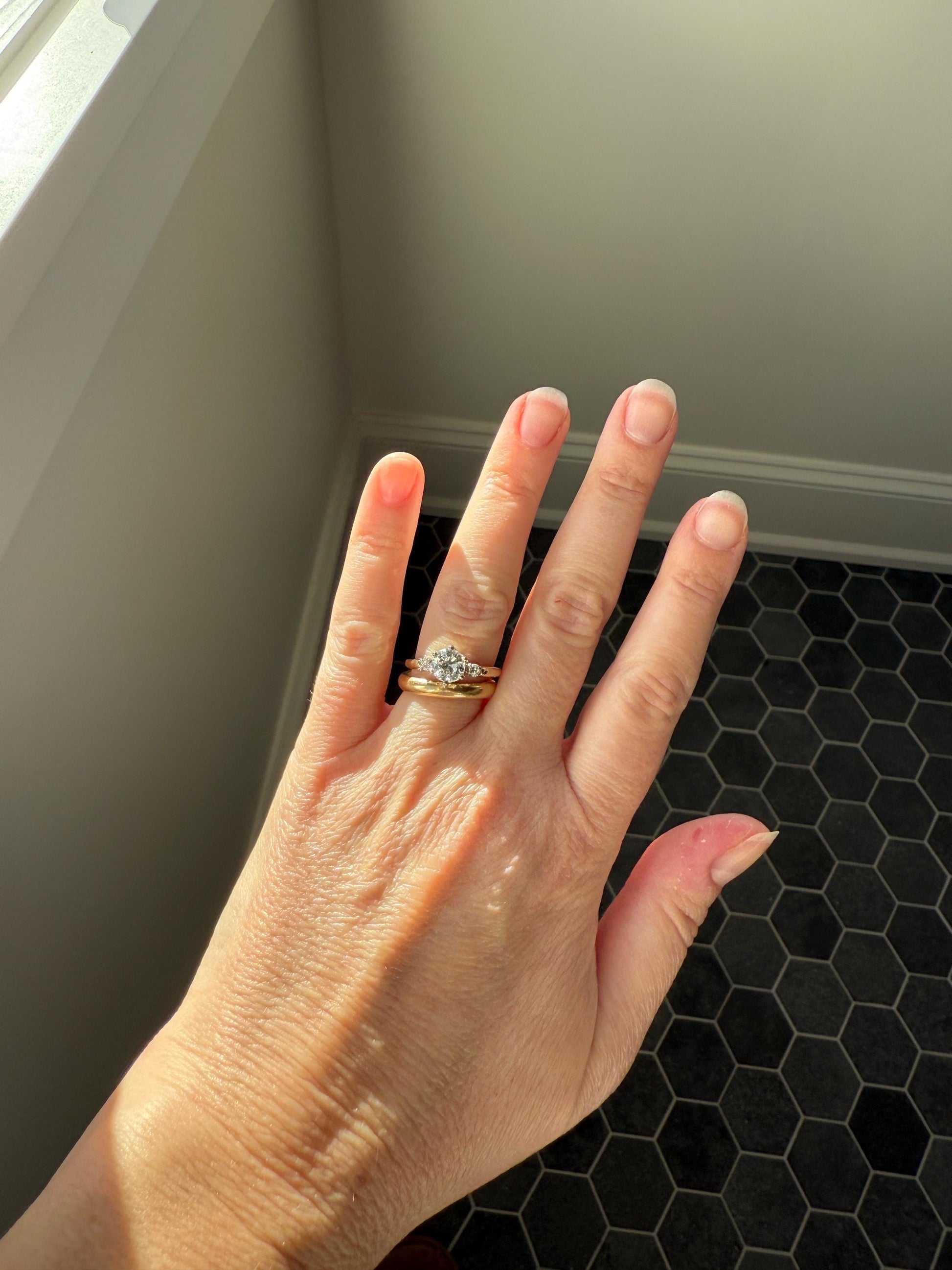 Vintage One CARAT Transitional Cut DIAMOND Eye Clean Solitaire Engagement Ring w/ accents 18k Gold Fiery Stacker