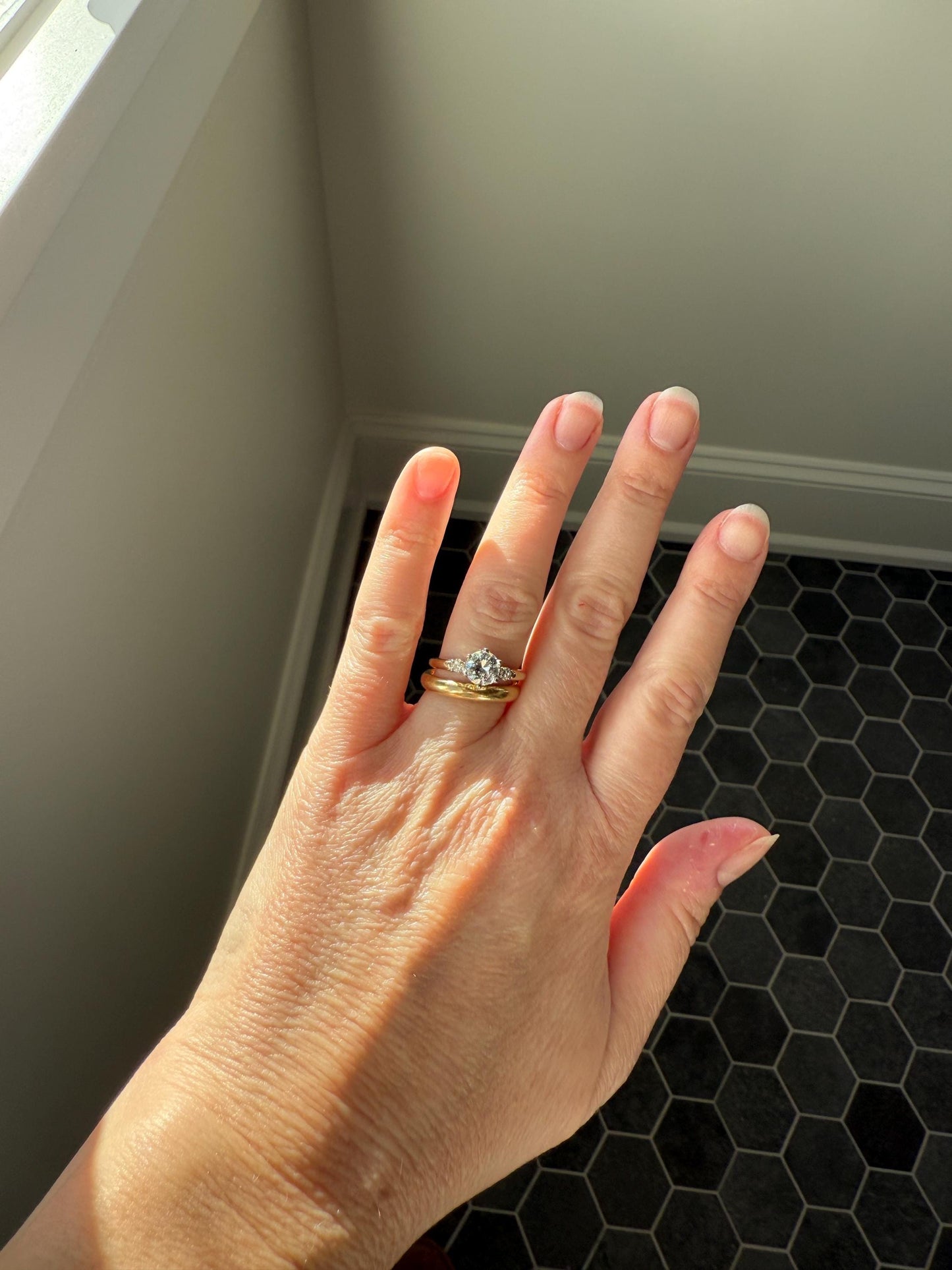 Vintage One CARAT Transitional Cut DIAMOND Eye Clean Solitaire Engagement Ring w/ accents 18k Gold Fiery Stacker