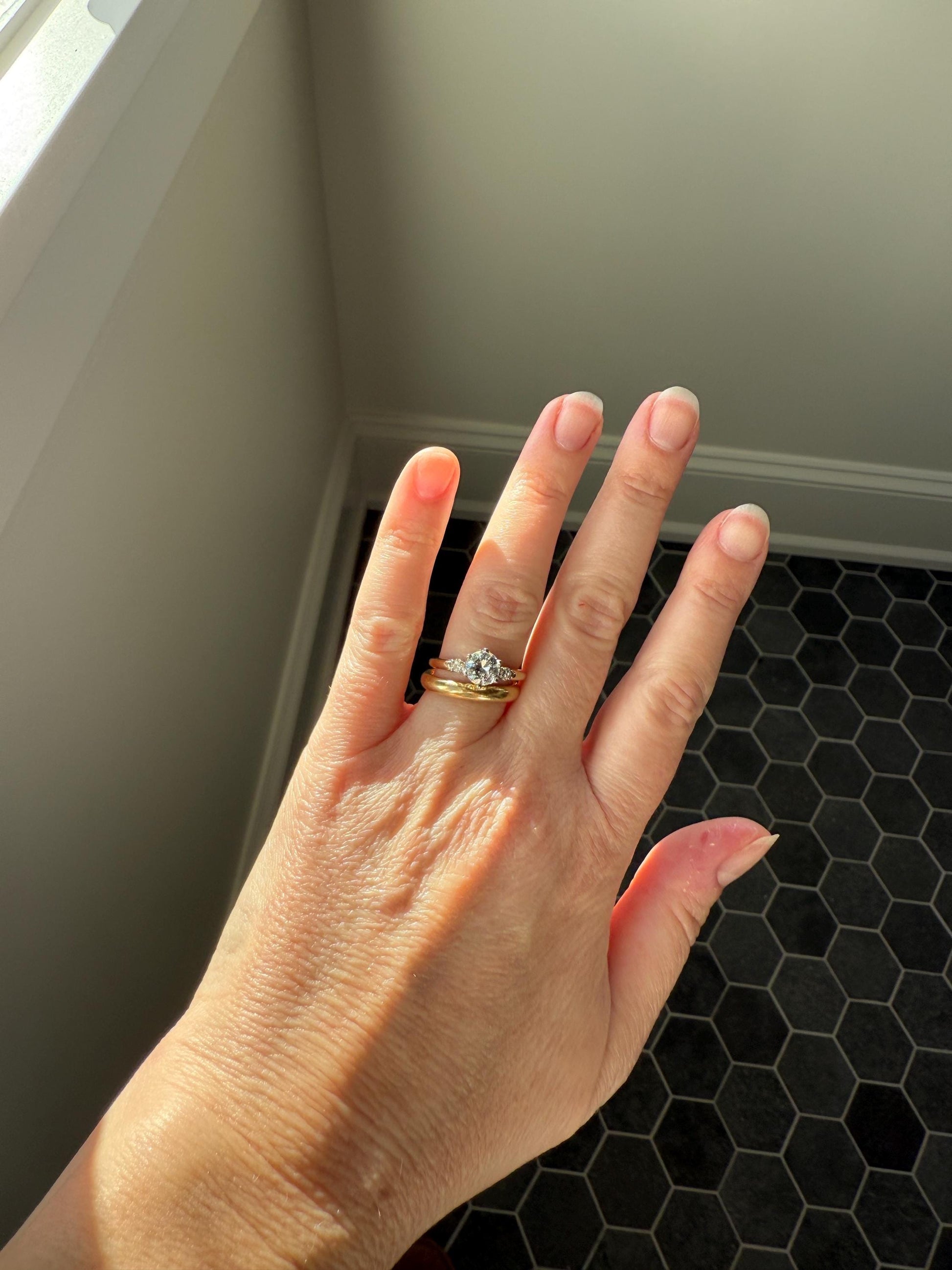 Vintage One CARAT Transitional Cut DIAMOND Eye Clean Solitaire Engagement Ring w/ accents 18k Gold Fiery Stacker