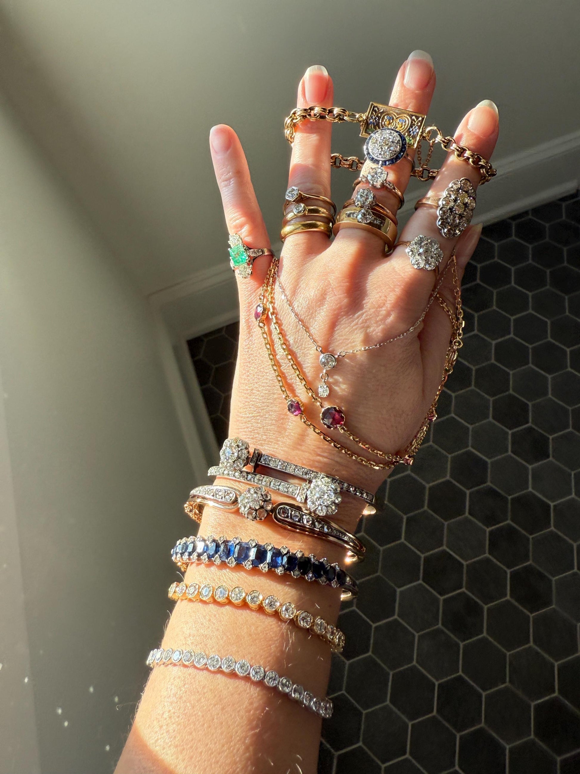 Vintage One CARAT Transitional Cut DIAMOND Eye Clean Solitaire Engagement Ring w/ accents 18k Gold Fiery Stacker