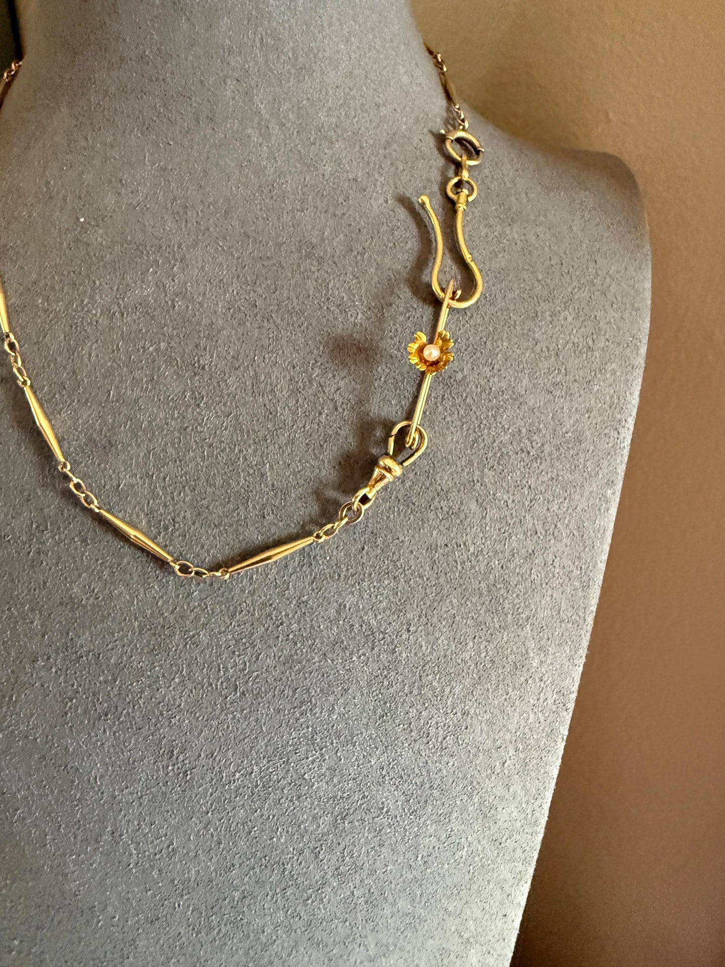 Floral Daisy 18k Gold Solid Safety Pin Extender Connector Pendant Charm Holder Pearl