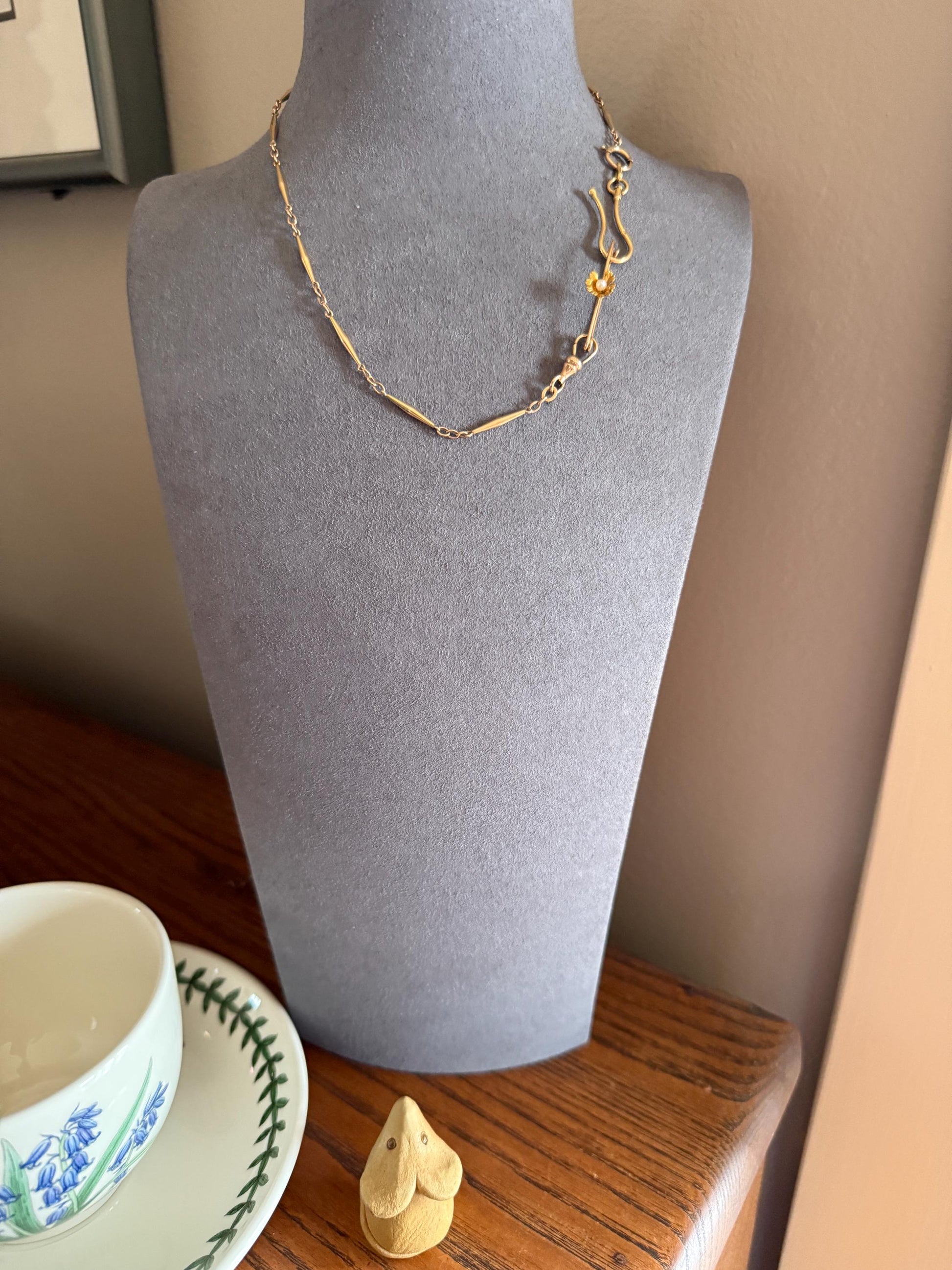 Floral Daisy 18k Gold Solid Safety Pin Extender Connector Pendant Charm Holder Pearl