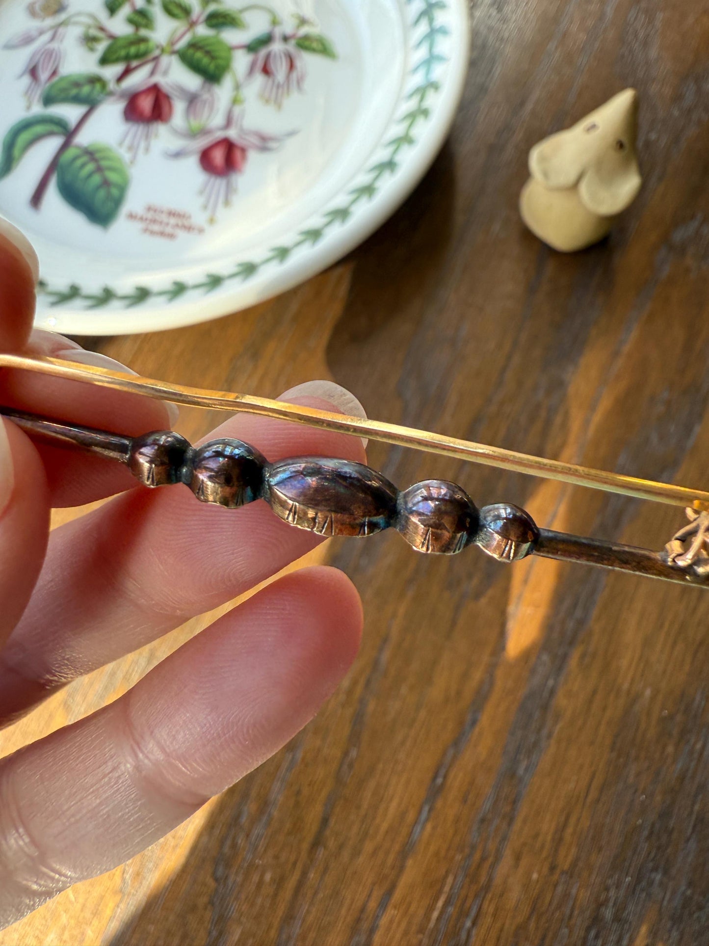 Antique Vinegar and Oil Foiled Citrine Five Stone Bar Line Brooch for Pendant Conversion Extender French Victorian 18k Gold Oval Geometric