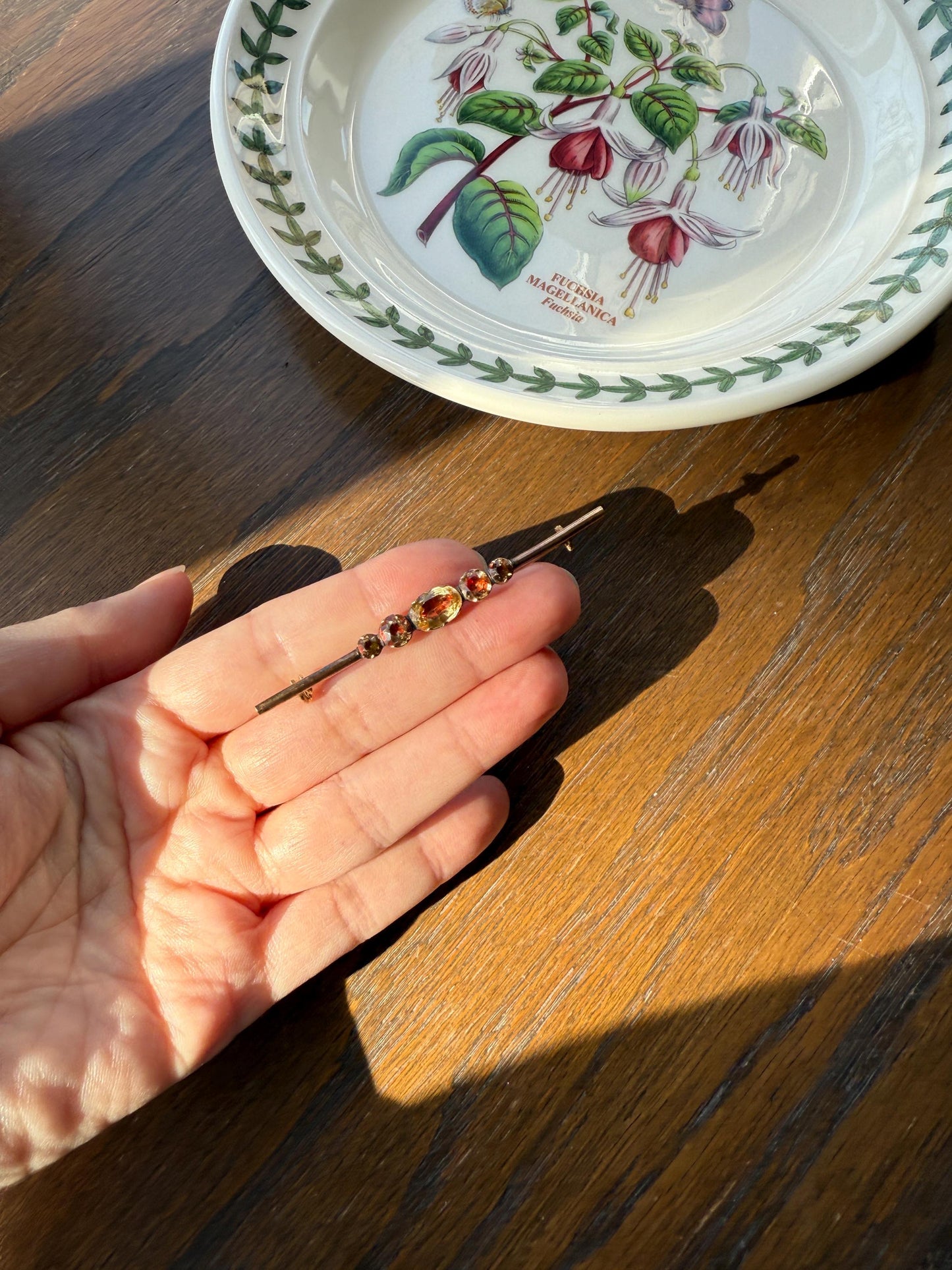 Antique Vinegar and Oil Foiled Citrine Five Stone Bar Line Brooch for Pendant Conversion Extender French Victorian 18k Gold Oval Geometric