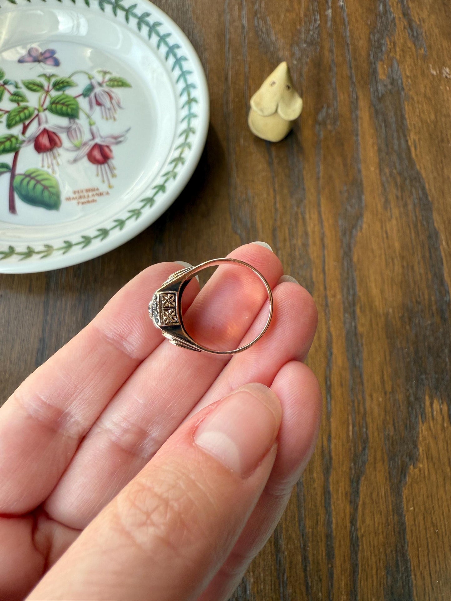 Floral .5 Carat Old Mine Cut Diamond 18k Gold Rosy Antique Solitaire Ring Square Bezel Unique Chunky Engagement Wedding