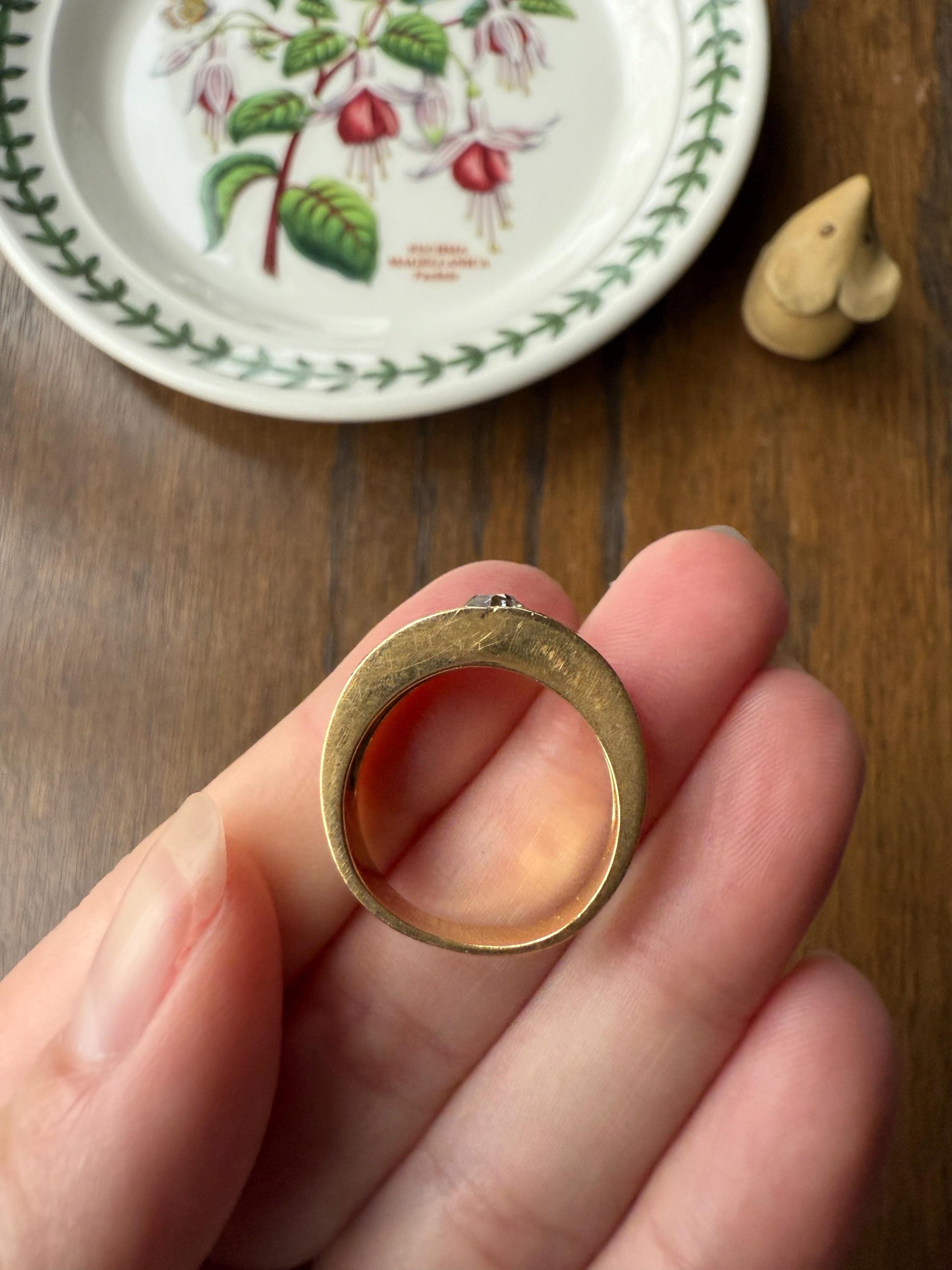 Chunky Unisex Eye Clean .9 Carat Ctw Old Mine Cut DIAMOND Cigar Band Heavy 8.2g 18k Gold Gypsy Ring Stacker Five Stone Vintage to Antique