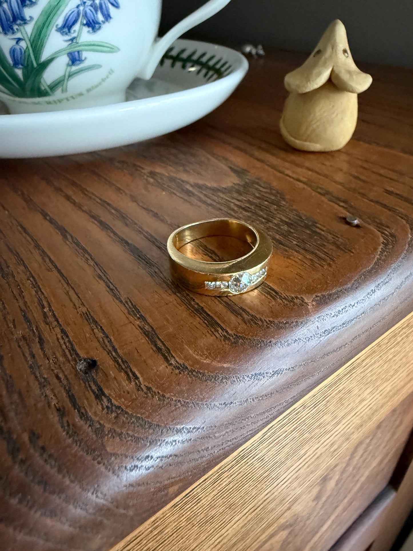 Chunky Unisex Eye Clean .9 Carat Ctw Old Mine Cut DIAMOND Cigar Band Heavy 8.2g 18k Gold Gypsy Ring Stacker Five Stone Vintage to Antique