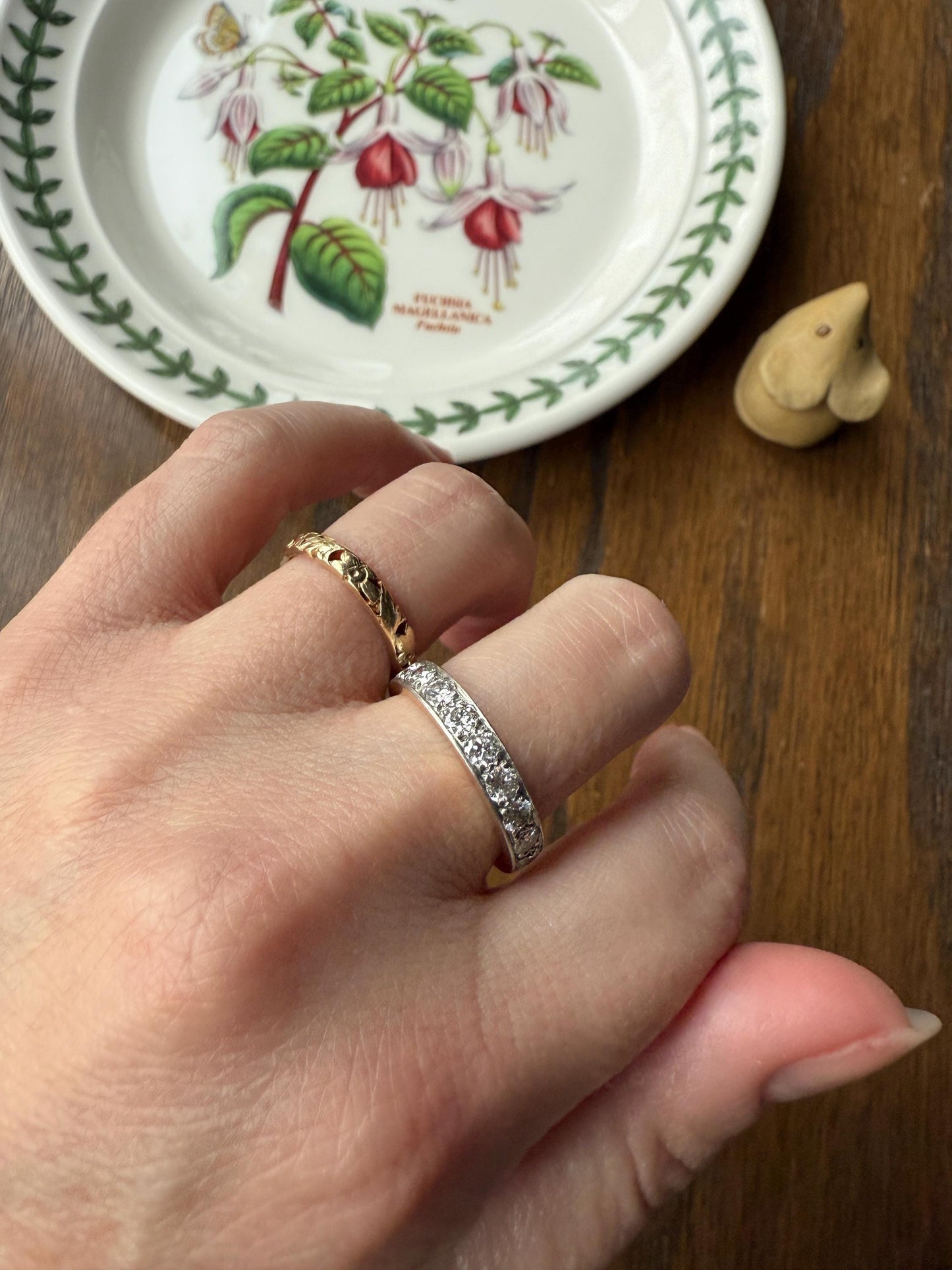 French Vintage Almost Eternity 1.8 Carat Transitional Cut Diamond Wedding Cigar Band Ring 3/4 Hoop 18k Gold Platinum Stacker Half Hoop