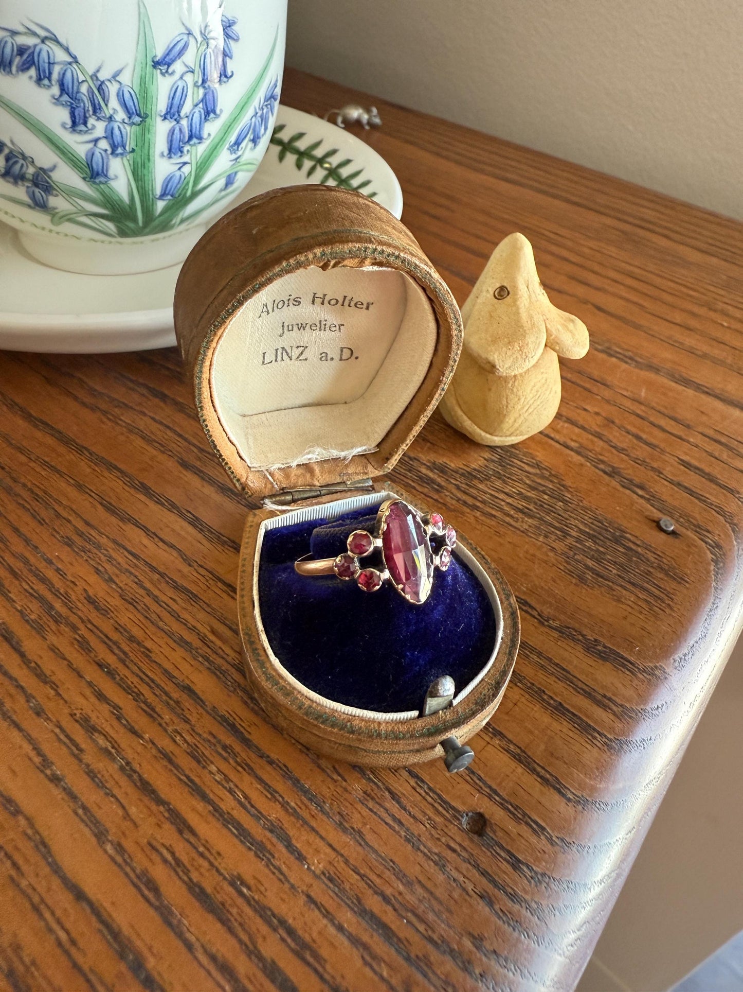 Victorian Perpignan Rose Cut GARNET French Seven Stone Ring Marquise & Round Betrothal Band 18k Gold Antique Period Hallmark Juicy Glow Red