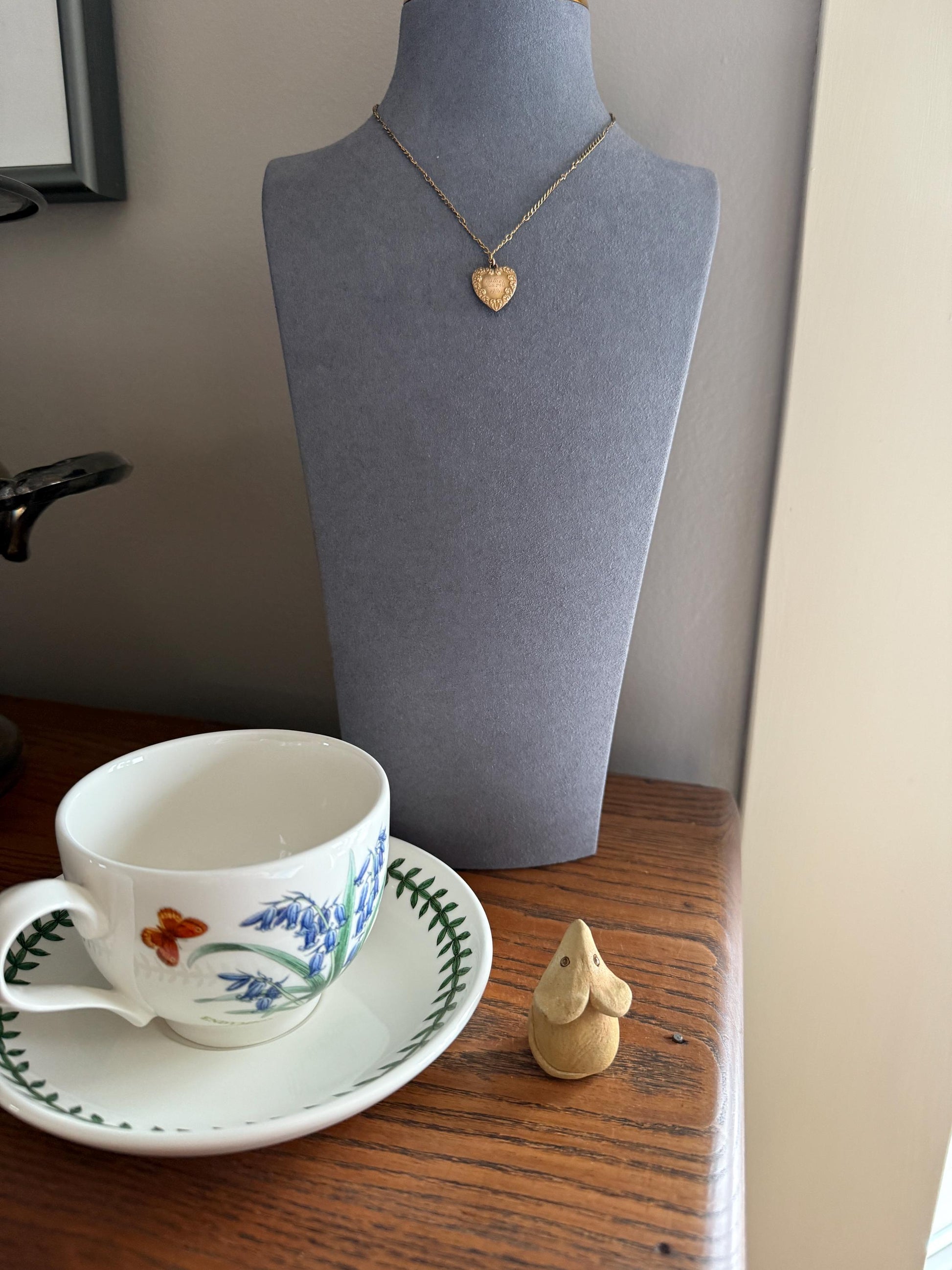 Esther's HEART Necklace Dated March 29, 1901 Reversible 10k Pendant on 14k Gold Chain Ornate Link Figural Sweetie