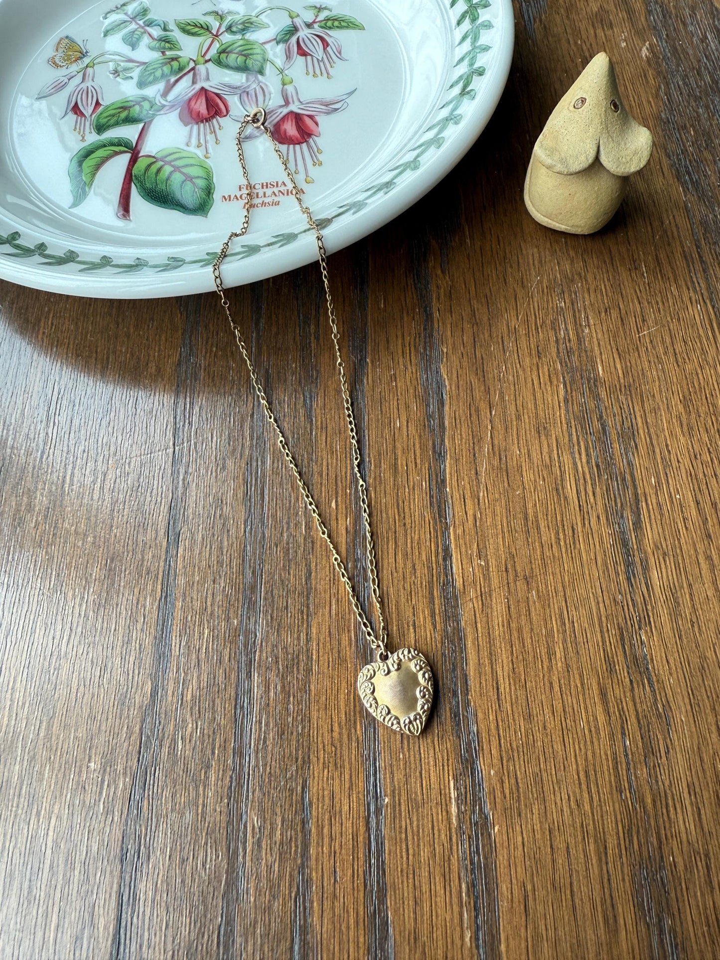 Esther's HEART Necklace Dated March 29, 1901 Reversible 10k Pendant on 14k Gold Chain Ornate Link Figural Sweetie