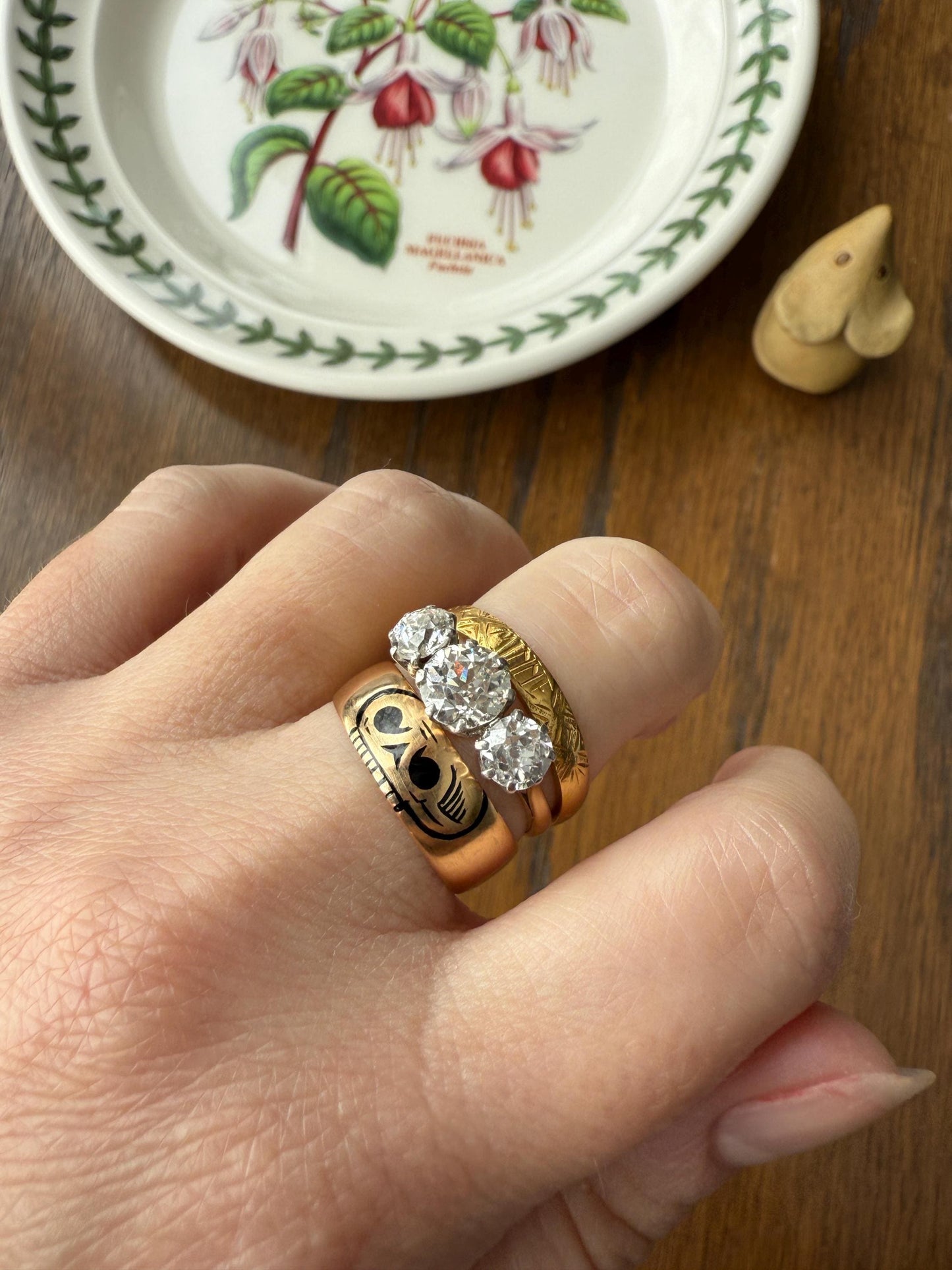 Pumpkinhead Rare Scottish Antique 18k Gold Solid Wedding Band Black Enamel Skull Memento Mori Ring