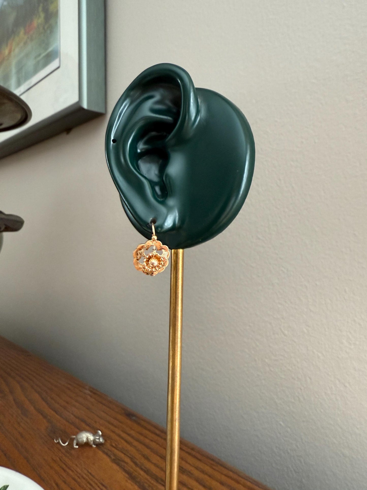 RIVETED Floral FRENCH Antique 18k GOLD Earrings Dainty Dormeuse Dangle Romantic Something Old Bridal Victorian Gift Belle Epoque