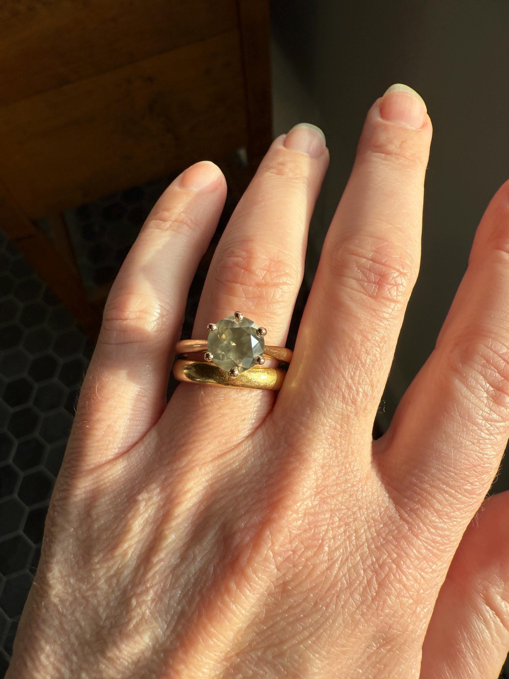 Fancy Intense Yellowish Gray Natural Diamond 2.4 Carat Solitaire Ring Smoky Inner Glow Aura French Vintage 18k Gold Unique Engagement Ooak